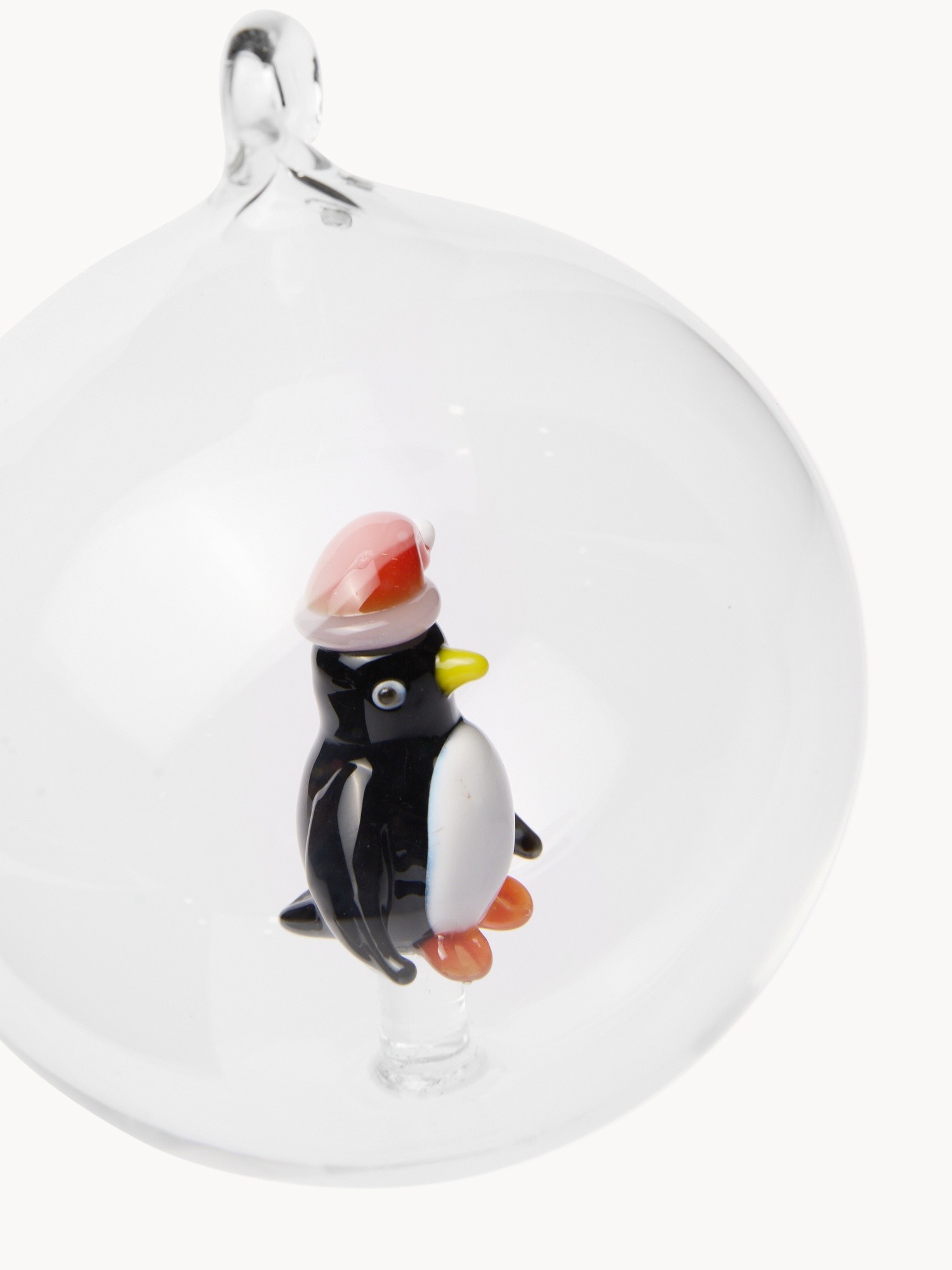 Borosilicate glass bauble with hand-painted penguin detail, Black, large image number 1