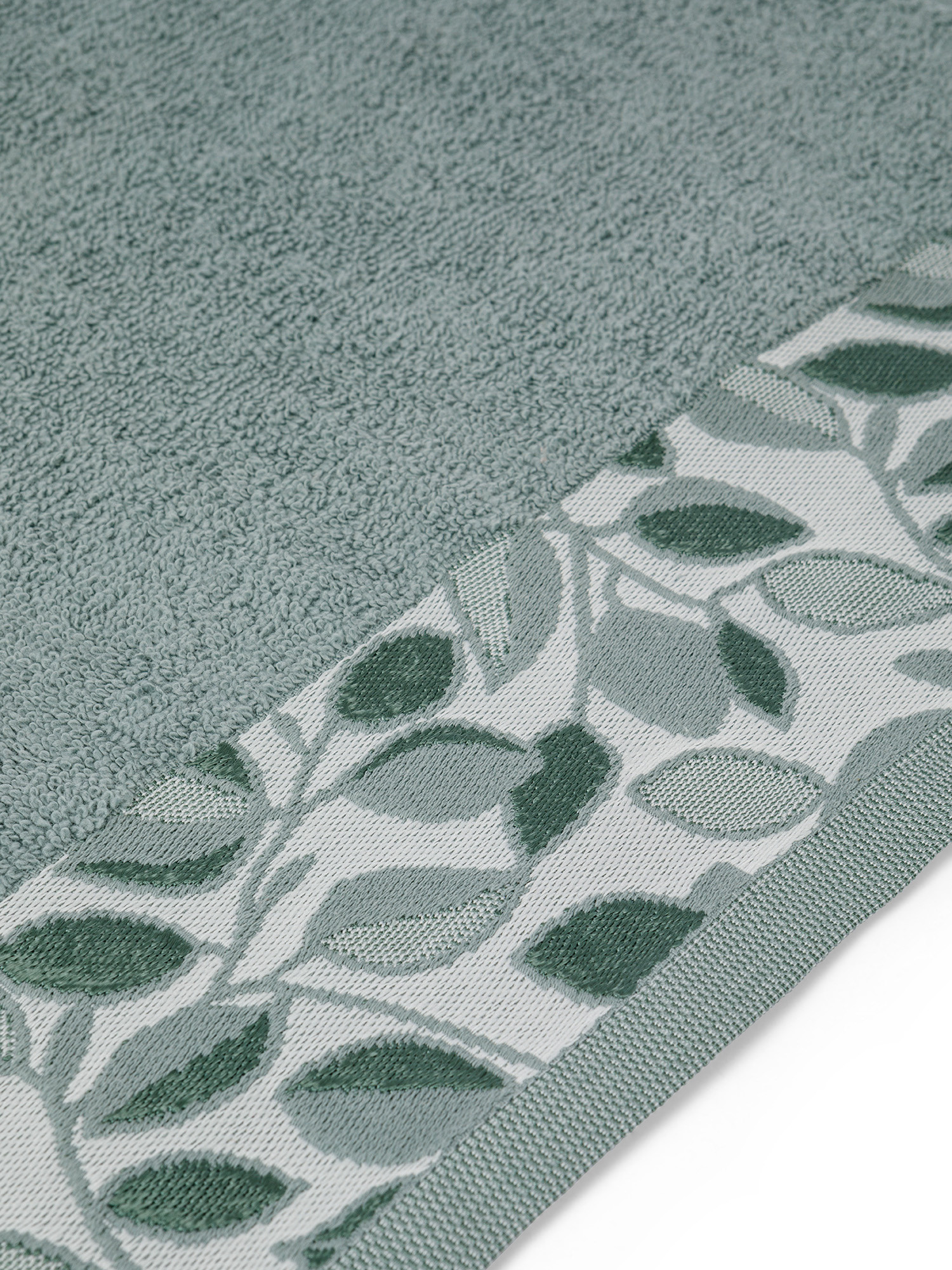Pure cotton terry towel with leaves motif, Green, large image number 2