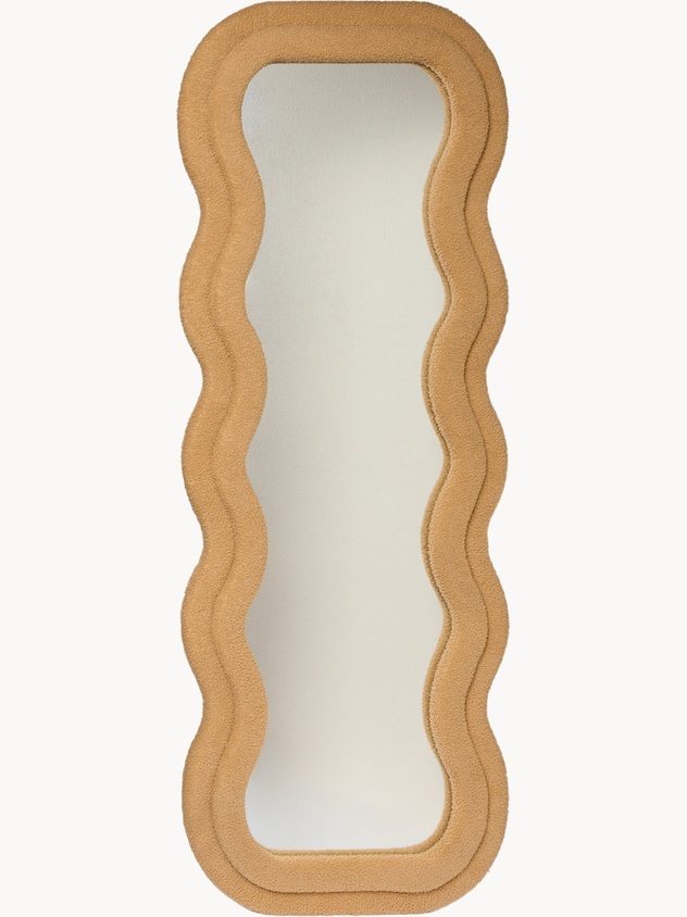 Mirror with teddy-effect fabric frame