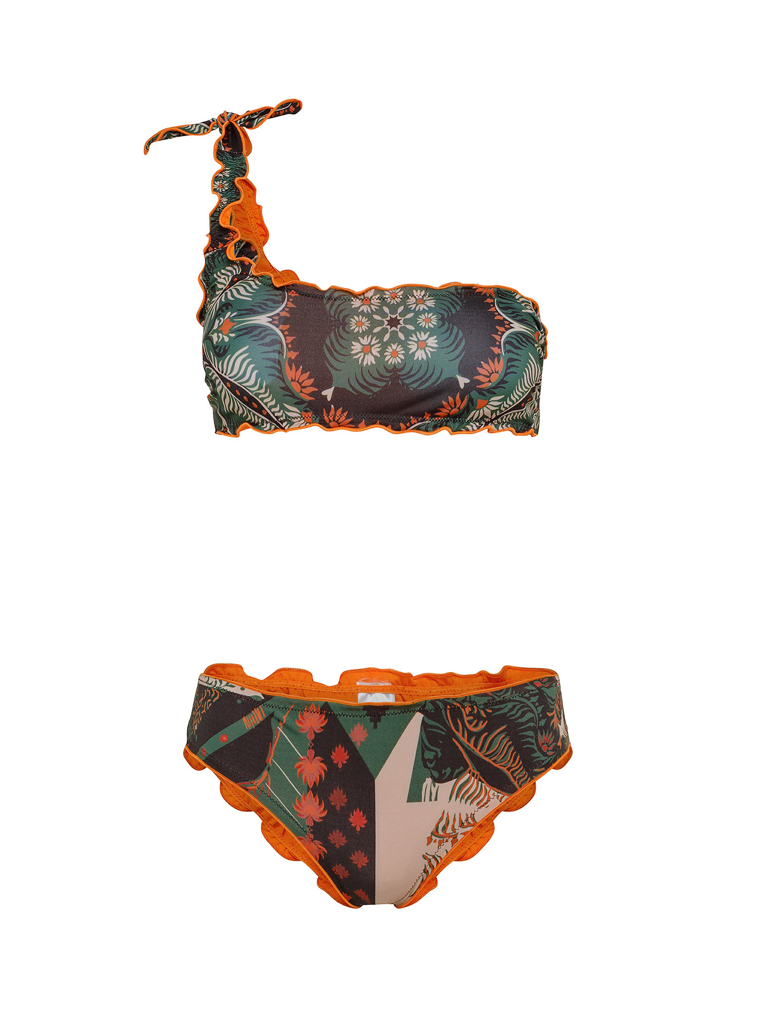 One-shoulder bandeau bikini with adjustable Brazilian bottom, Multicolor, large image number 0