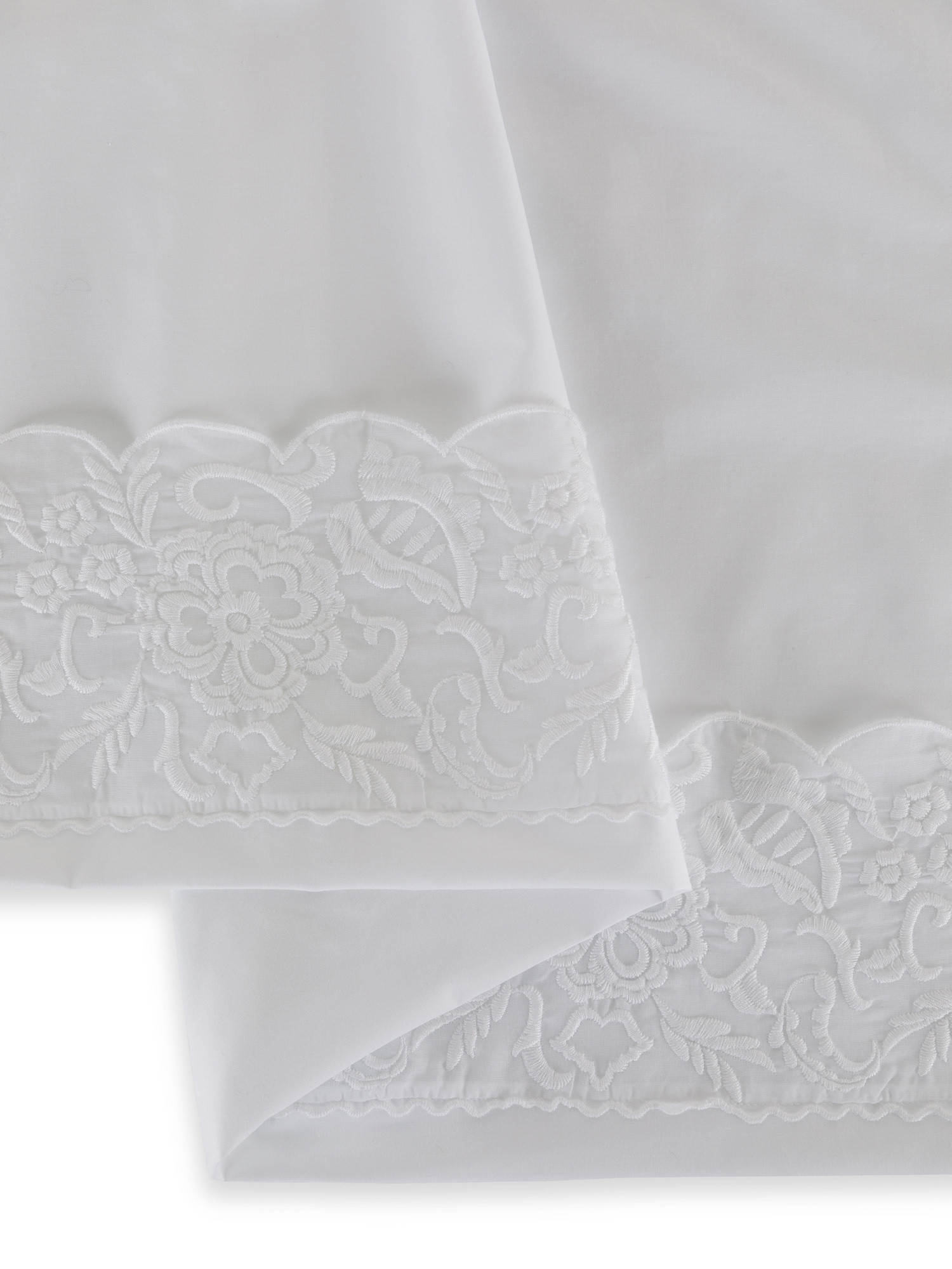 Portofino flat sheet in 100% cotton percale with lace, White, large image number 2