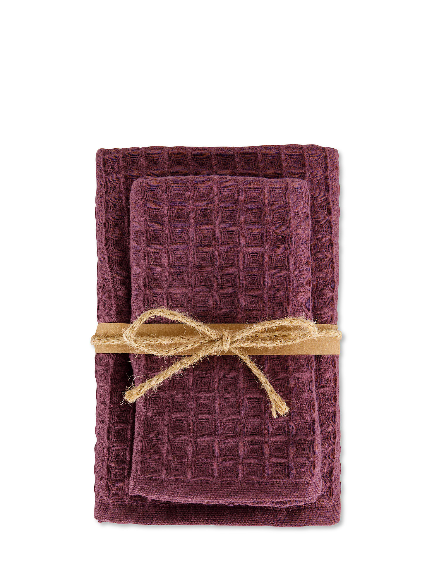 Set of 2 solid color honeycomb cotton towels, Purple, large image number 0