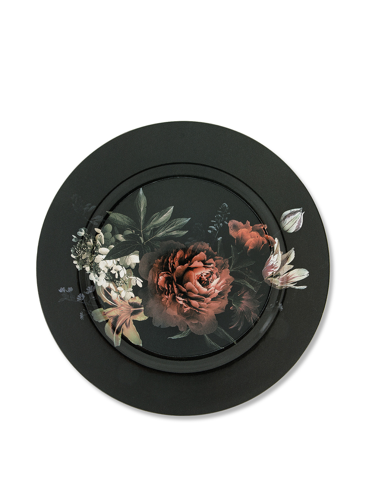 PVC placemat with floral motif, Black, large image number 0
