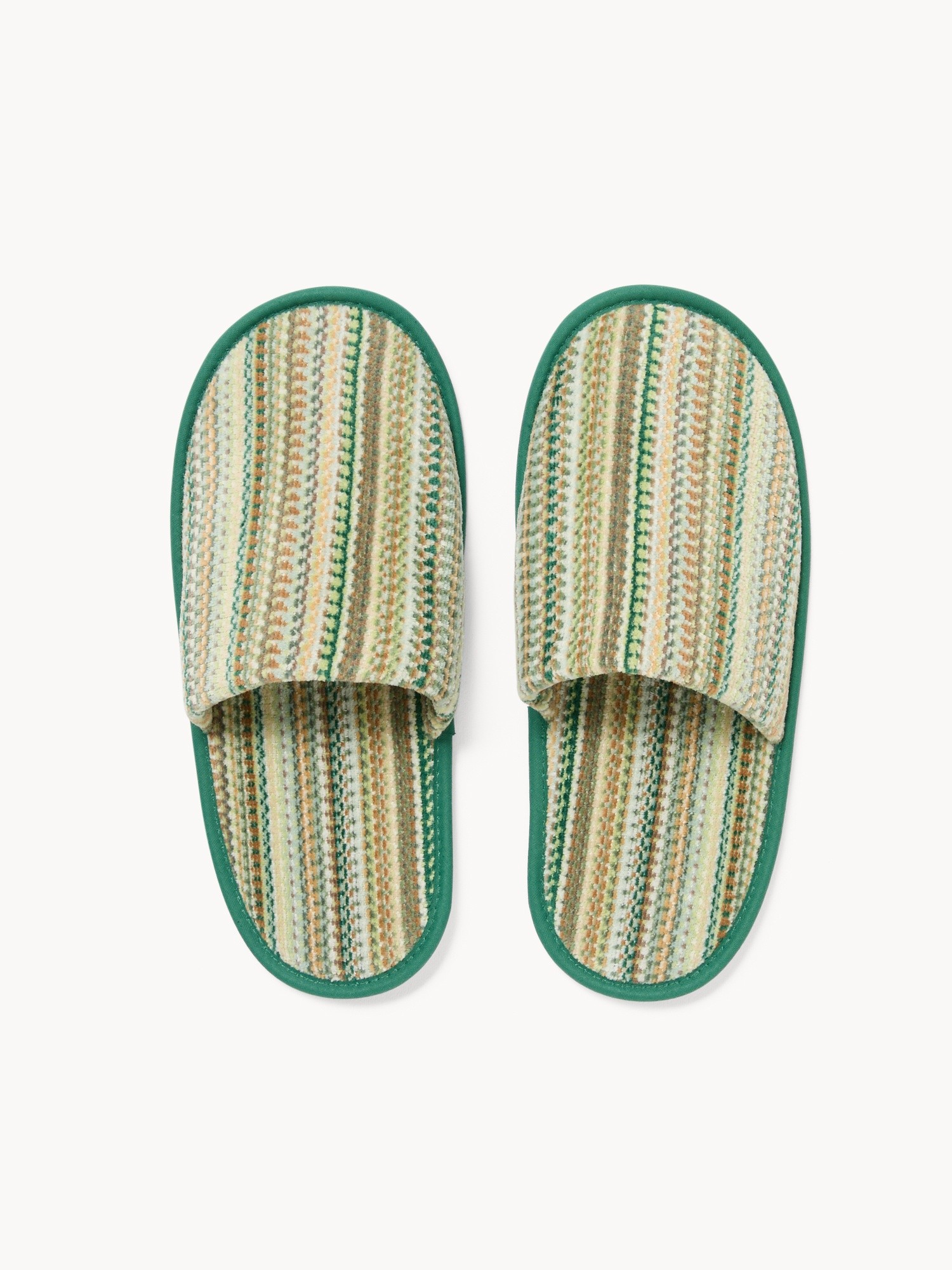 Ciabatte in velour di puro cotone con lavorazione jacquard a righe - Prezzo di lancio, Verde, large image number 0
