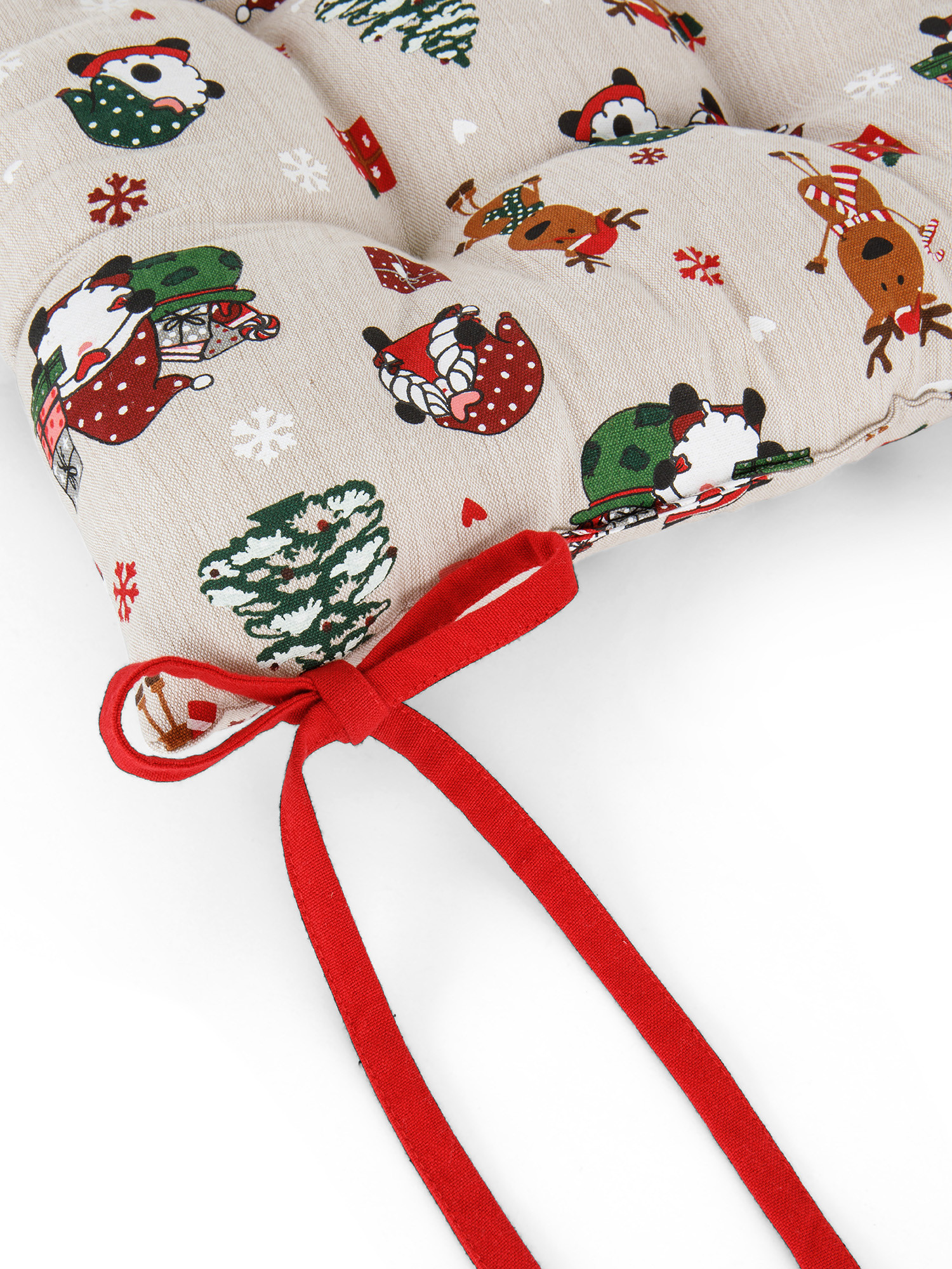 Cuscino da sedia panama di cotone stampa natalizia, Beige, large image number 1