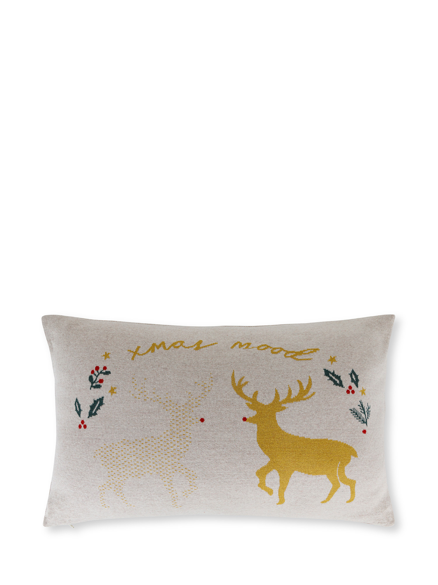 Jacquard knit cushion with reindeer 40x60 cm, White, large image number 0