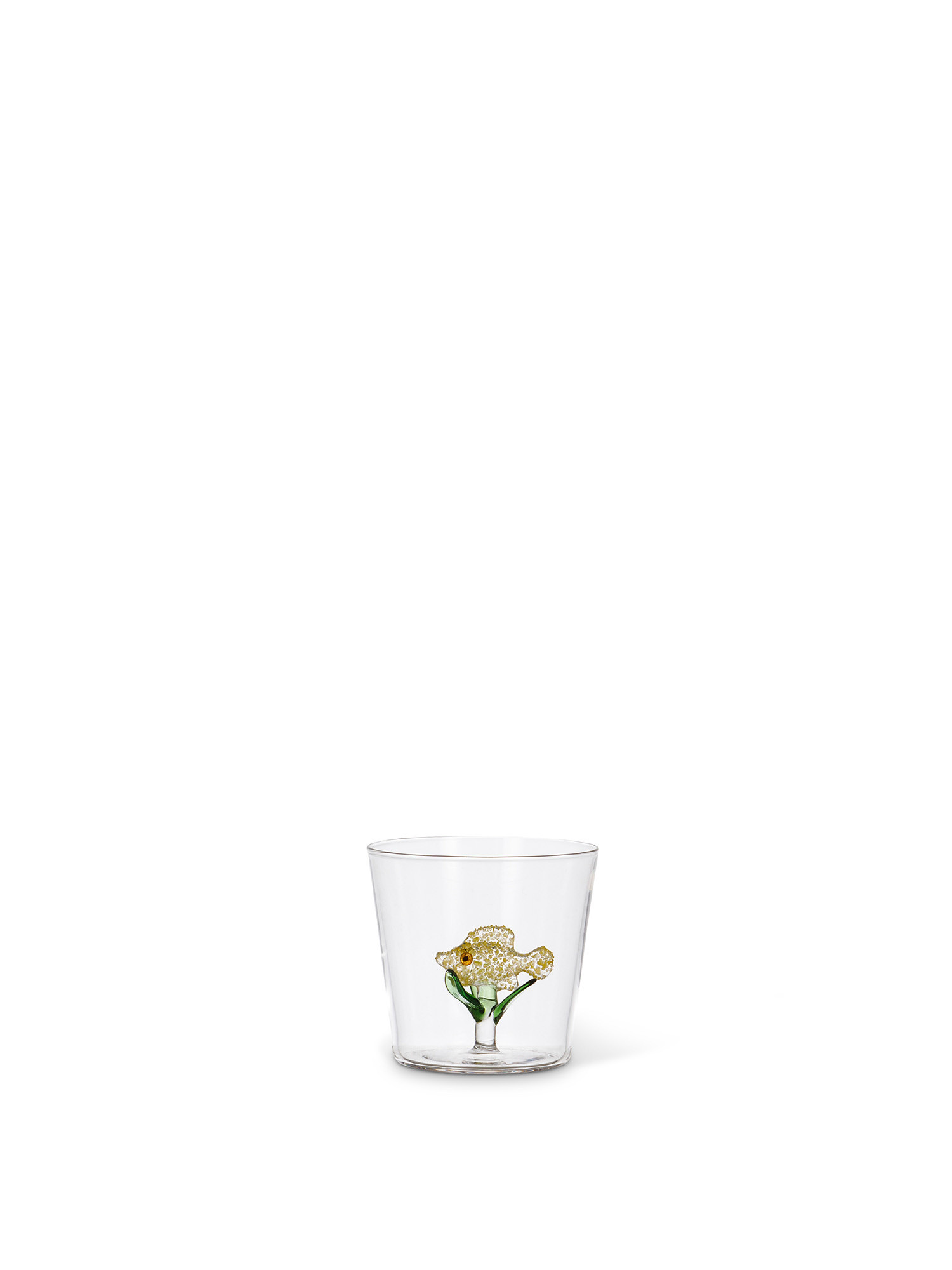 Bicchiere in vetro dettaglio pesce giallo, Trasparente, large image number 0