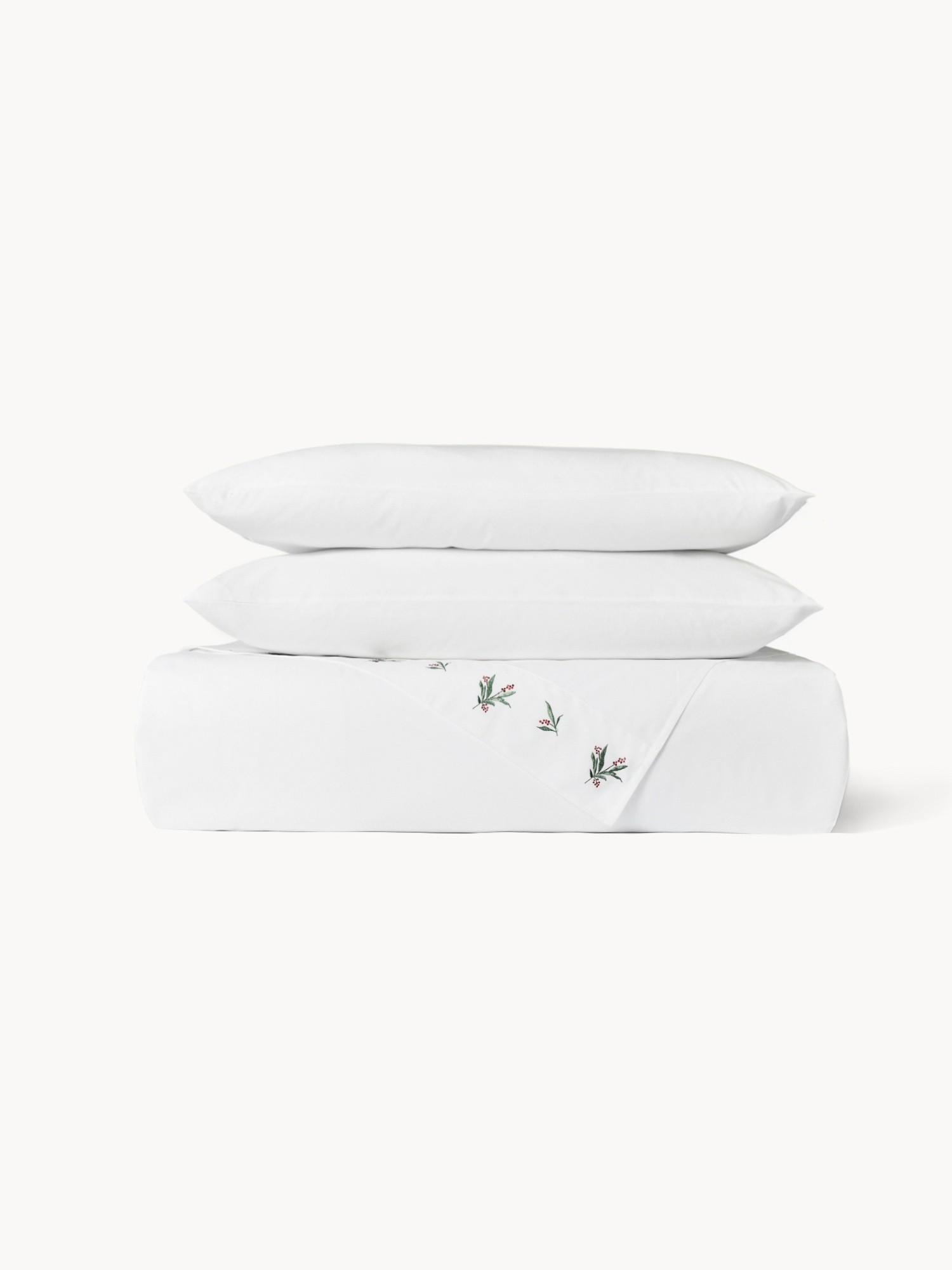 Embroidered cotton percale flat sheet, White, large image number 0