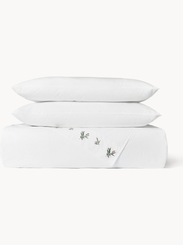 Embroidered cotton percale flat sheet