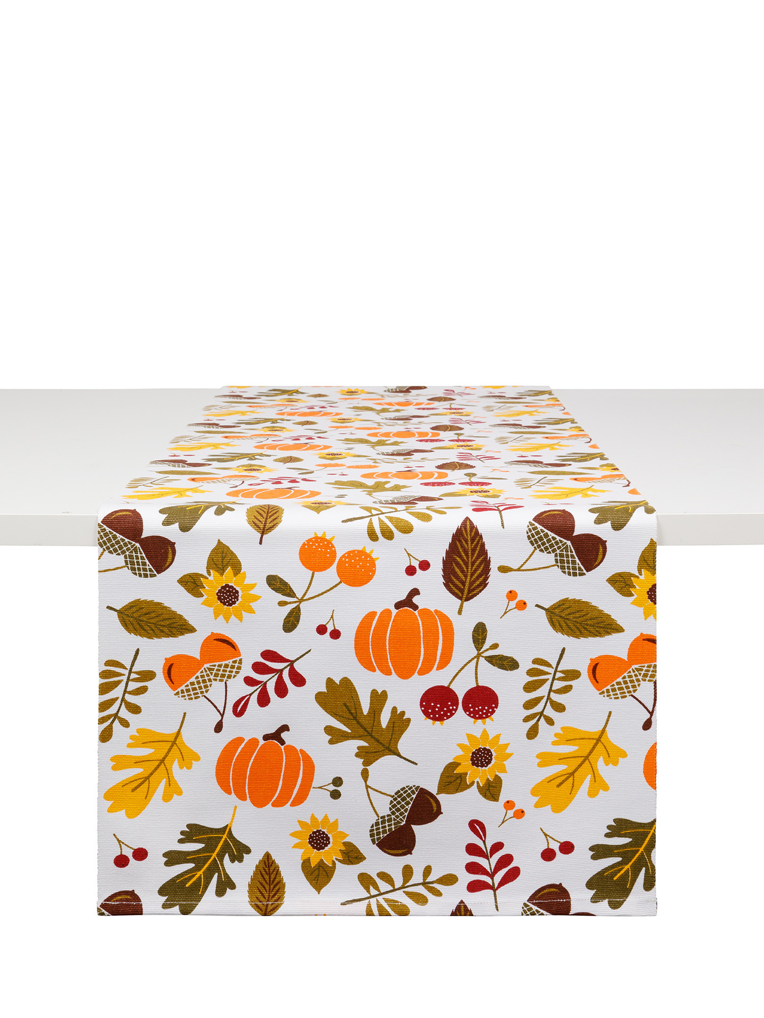 Pumpkins patterned cotton table runner, White, large image number 0