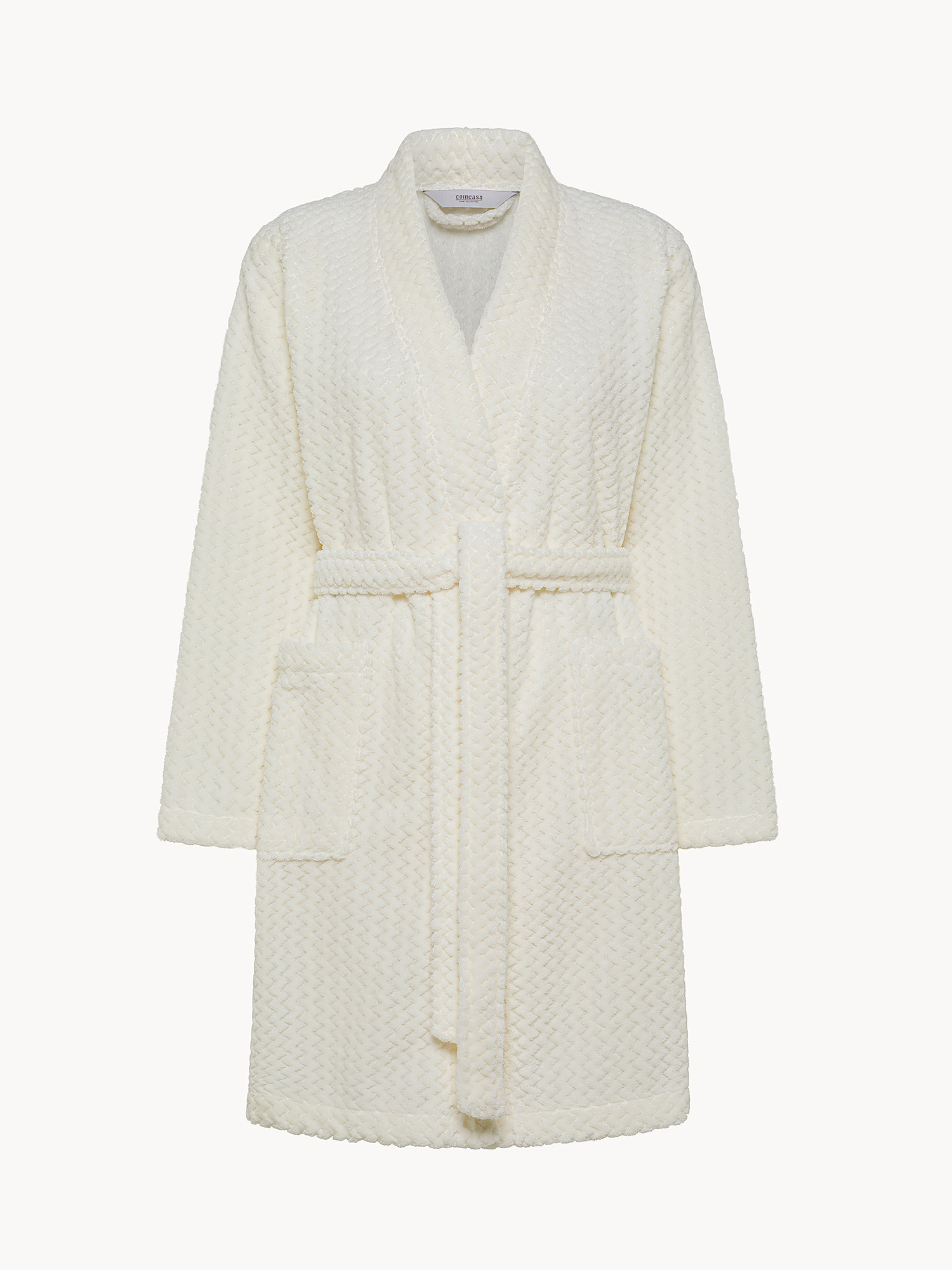 Fleece robe with kimono neckline, White Milk, large image number 0
