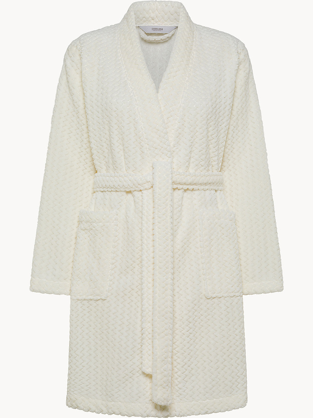 Fleece robe with kimono neckline
