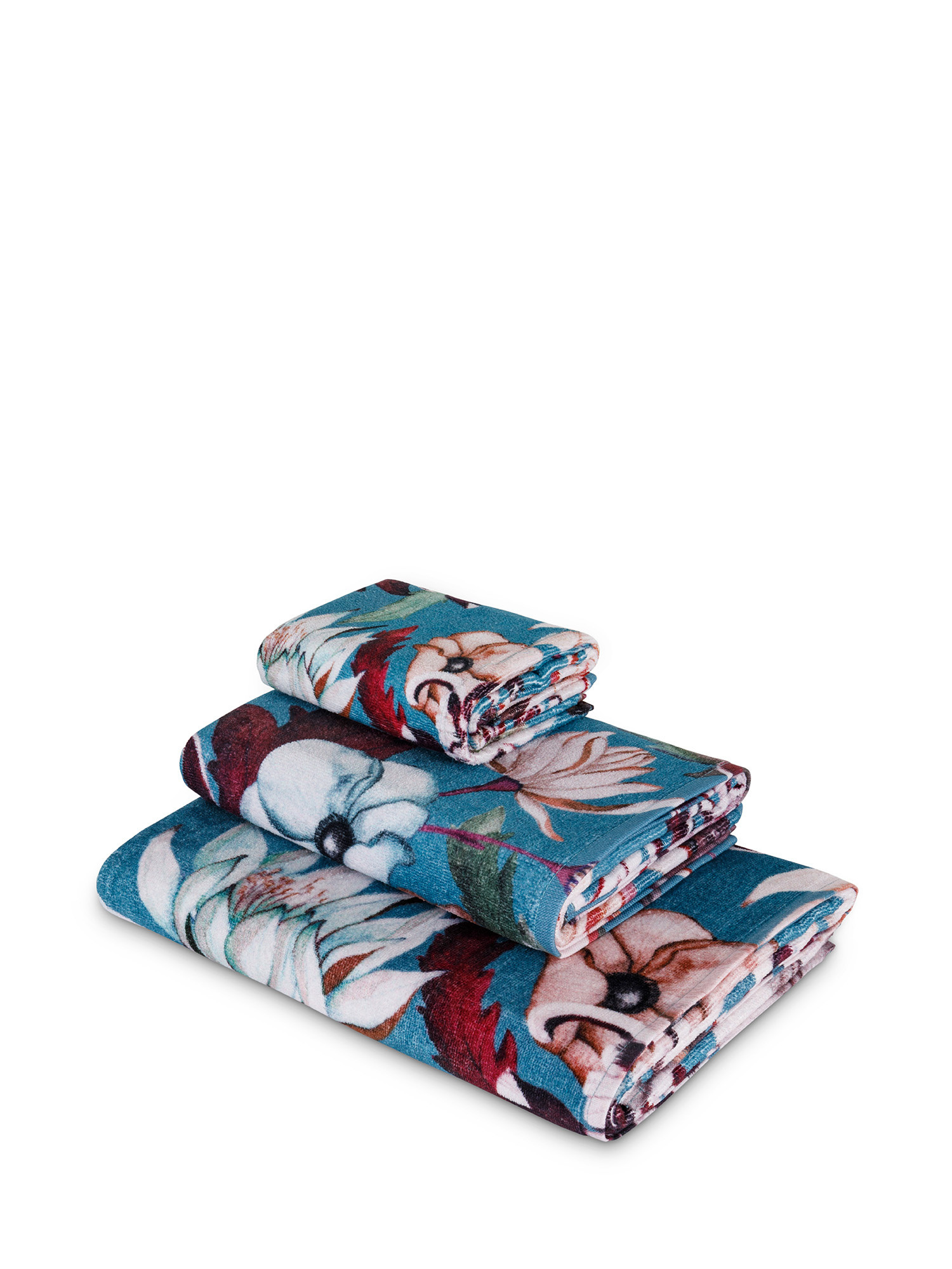 Velor cotton terry towel with floral print, Light Blue, large image number 0