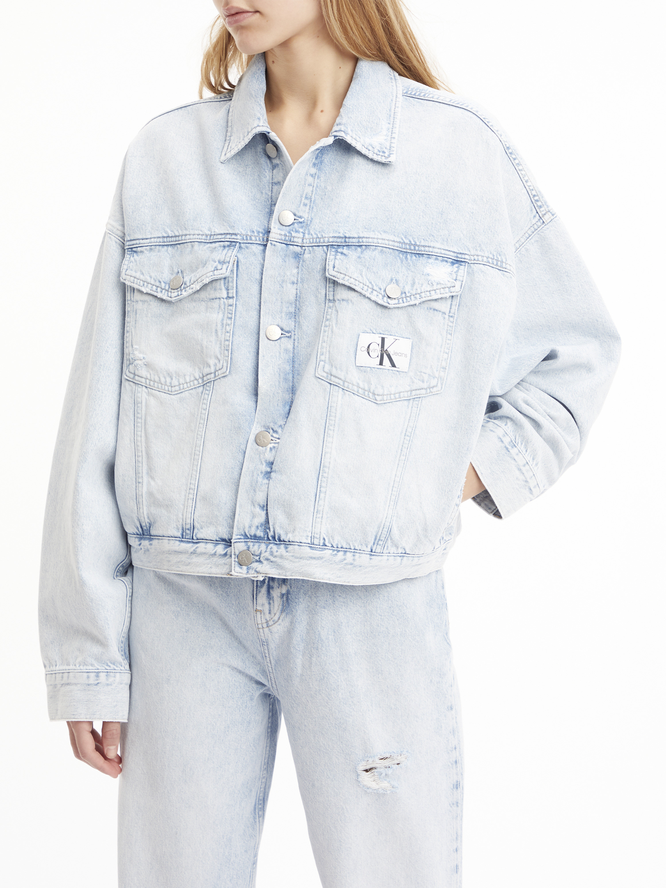 Calvin Klein Jeans - Oversized cropped denim jacket, Denim, large image number 3
