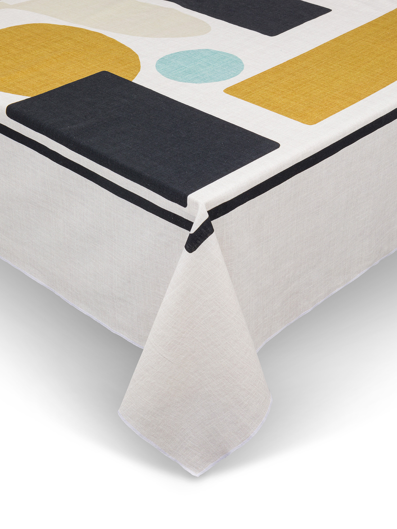 Linen blend tablecloth with geometric print, Multicolor, large image number 0