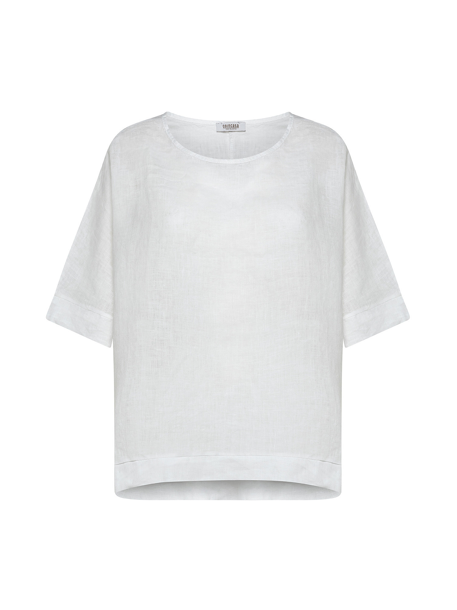 Camicia over puro lino tinta unita, Bianco, large image number 0