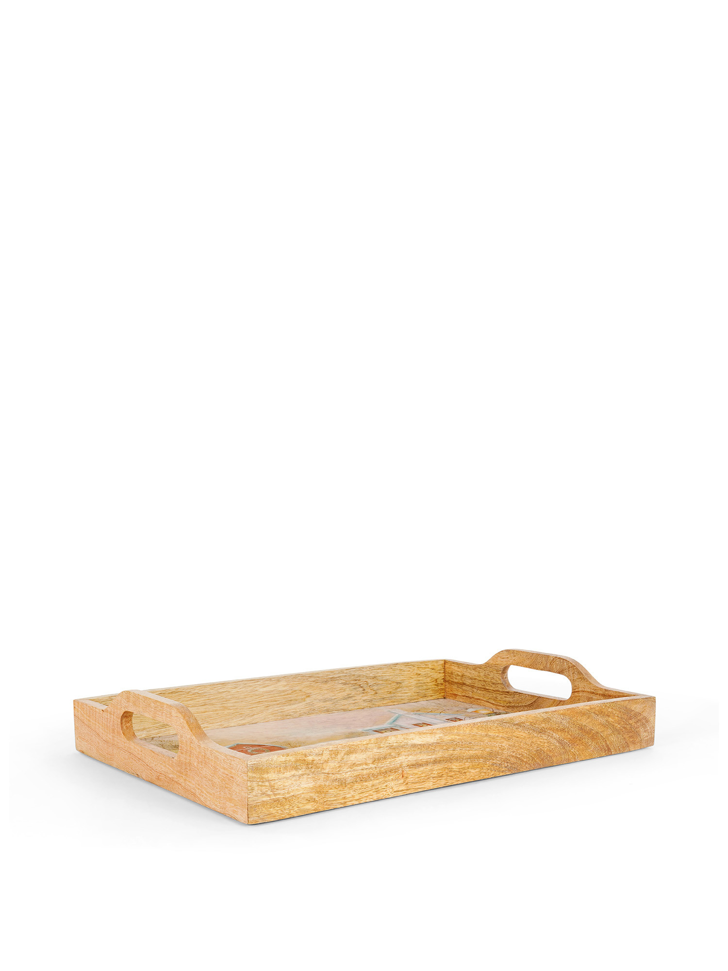 Rectangular tray with mango wood decoration, Light Brown, large image number 0