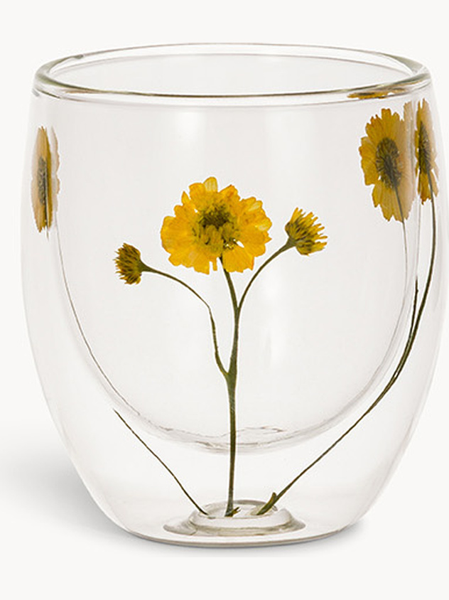 Double borosilicate glass tumbler with flowers
