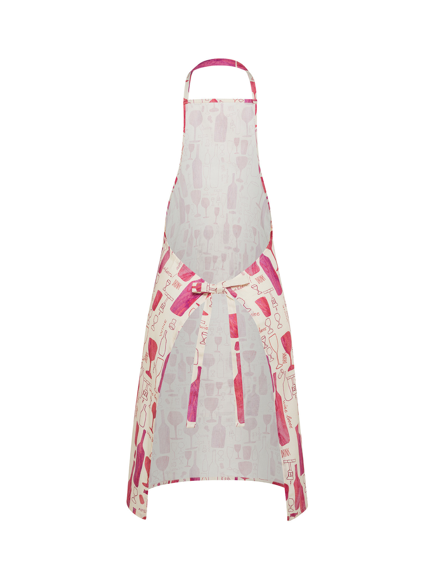 Panama cotton kitchen apron with wine print, Pink, large image number 1