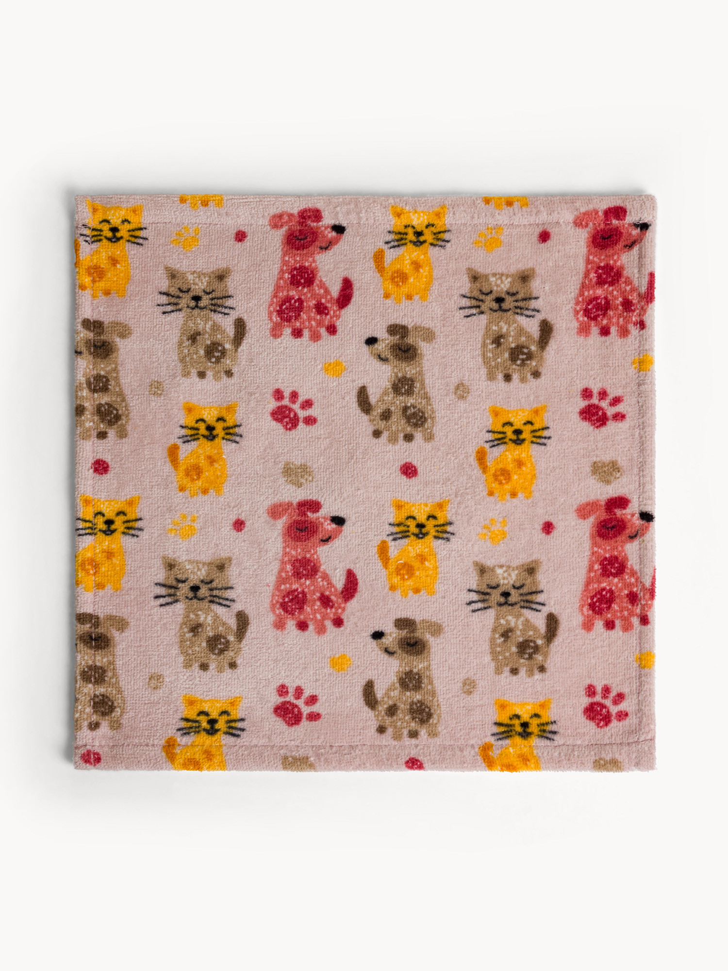 Set 2 lavette in cotone velour stampa animaletti, Rosa, large image number 1