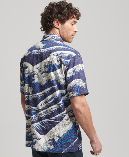 Superdry - Camicia a manica corta con stampa onde marine, Blu, large image number 2