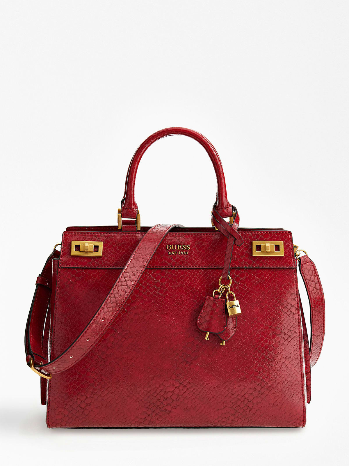 Python effect handbag with shoulder strap, Red, large image number 0