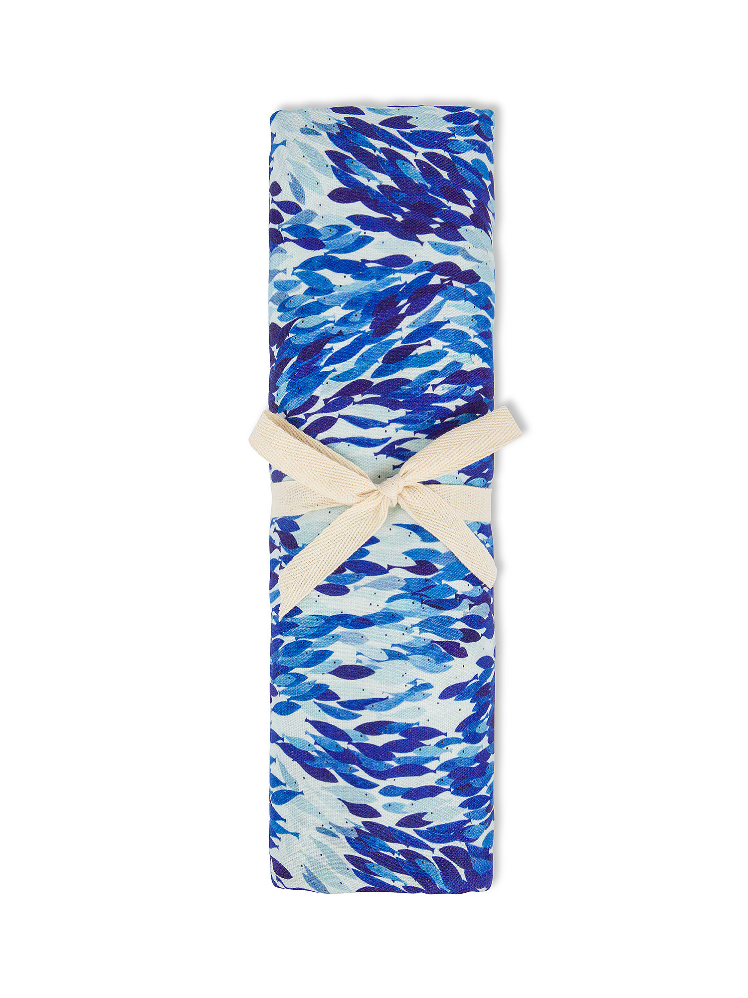 Telo arredo puro cotone stampa pesci, Azzurro, large image number 1