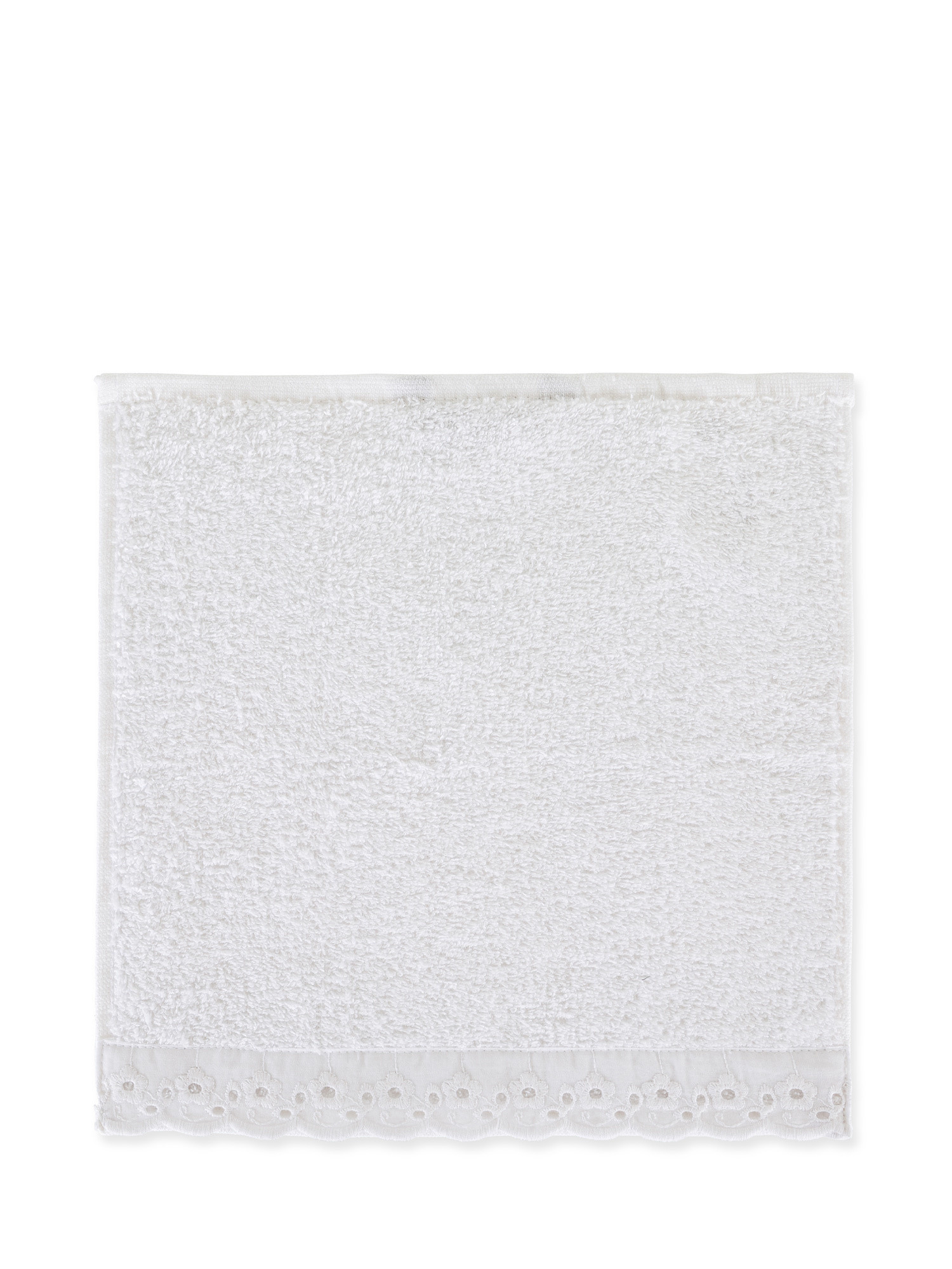 Set of 3 cotton terry washcloths with broderie anglaise, White, large image number 1