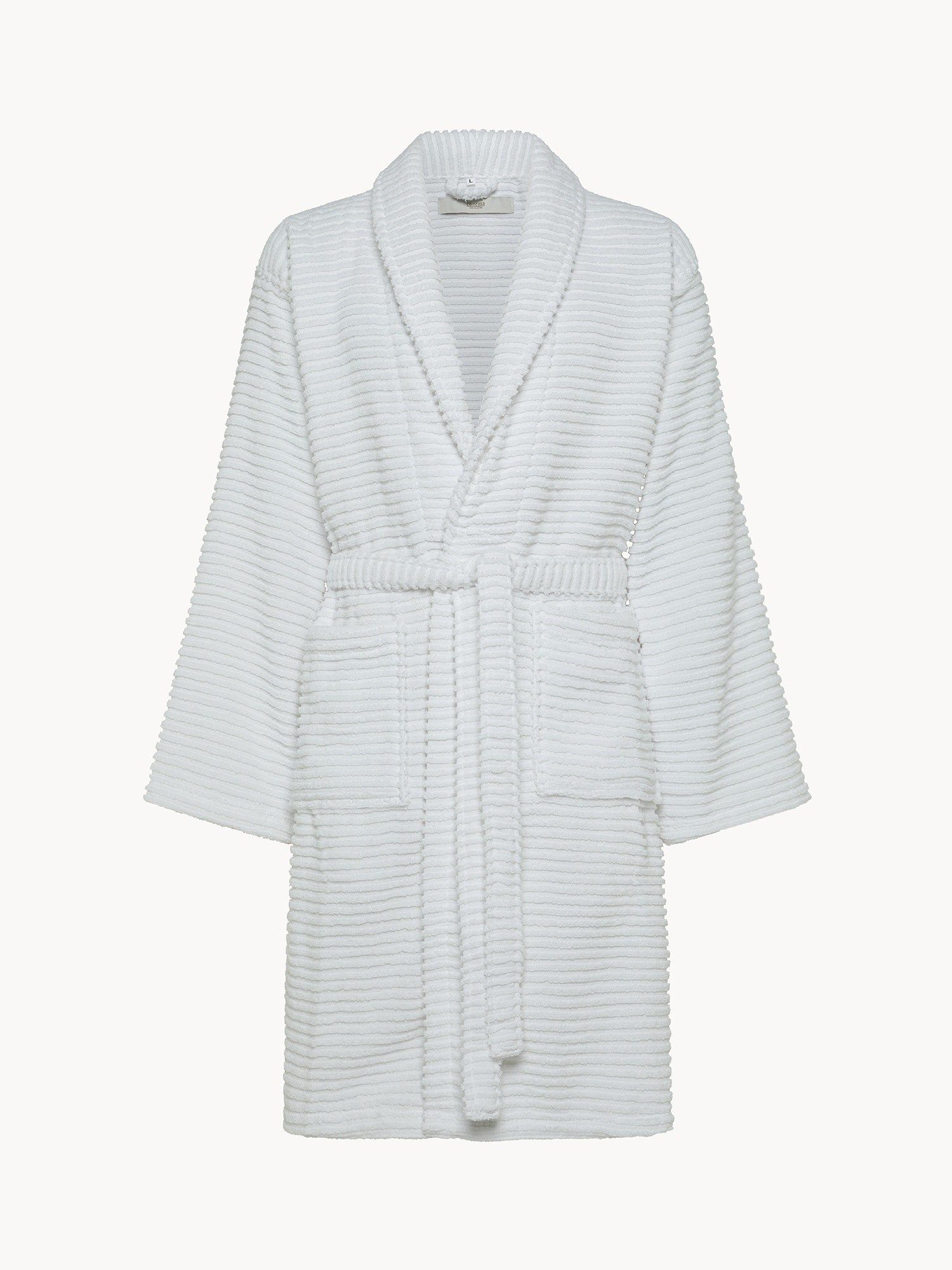 Accappatoio in soffice spugna zero twist di puro cotone a righe - Prezzo di lancio, Bianco, large image number 0