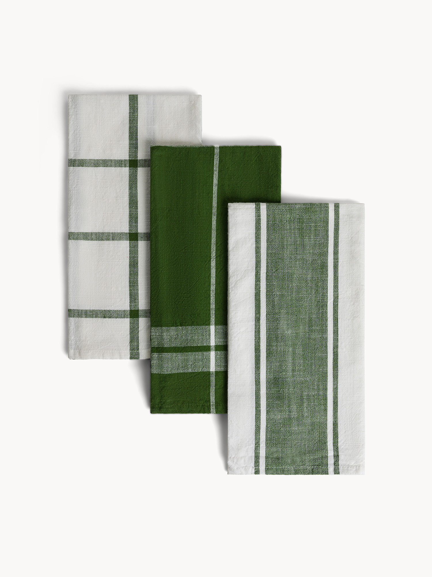 Set of 3 pure cotton yarn-dyed tea towels, White, large image number 0