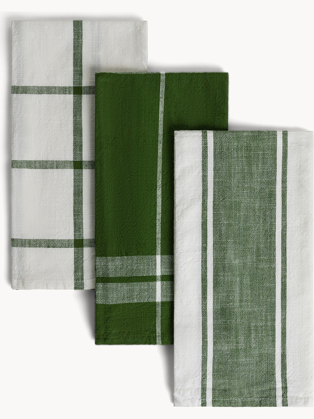 Set of 3 pure cotton yarn-dyed tea towels