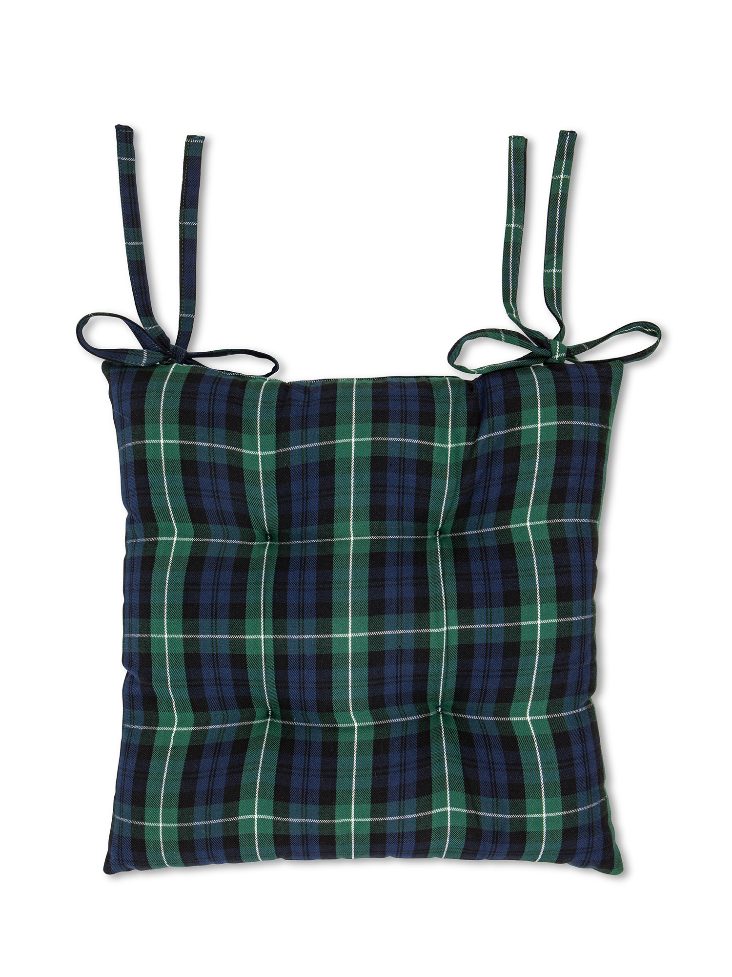 Tartan cotton twill chair cushion, Blue, large image number 0