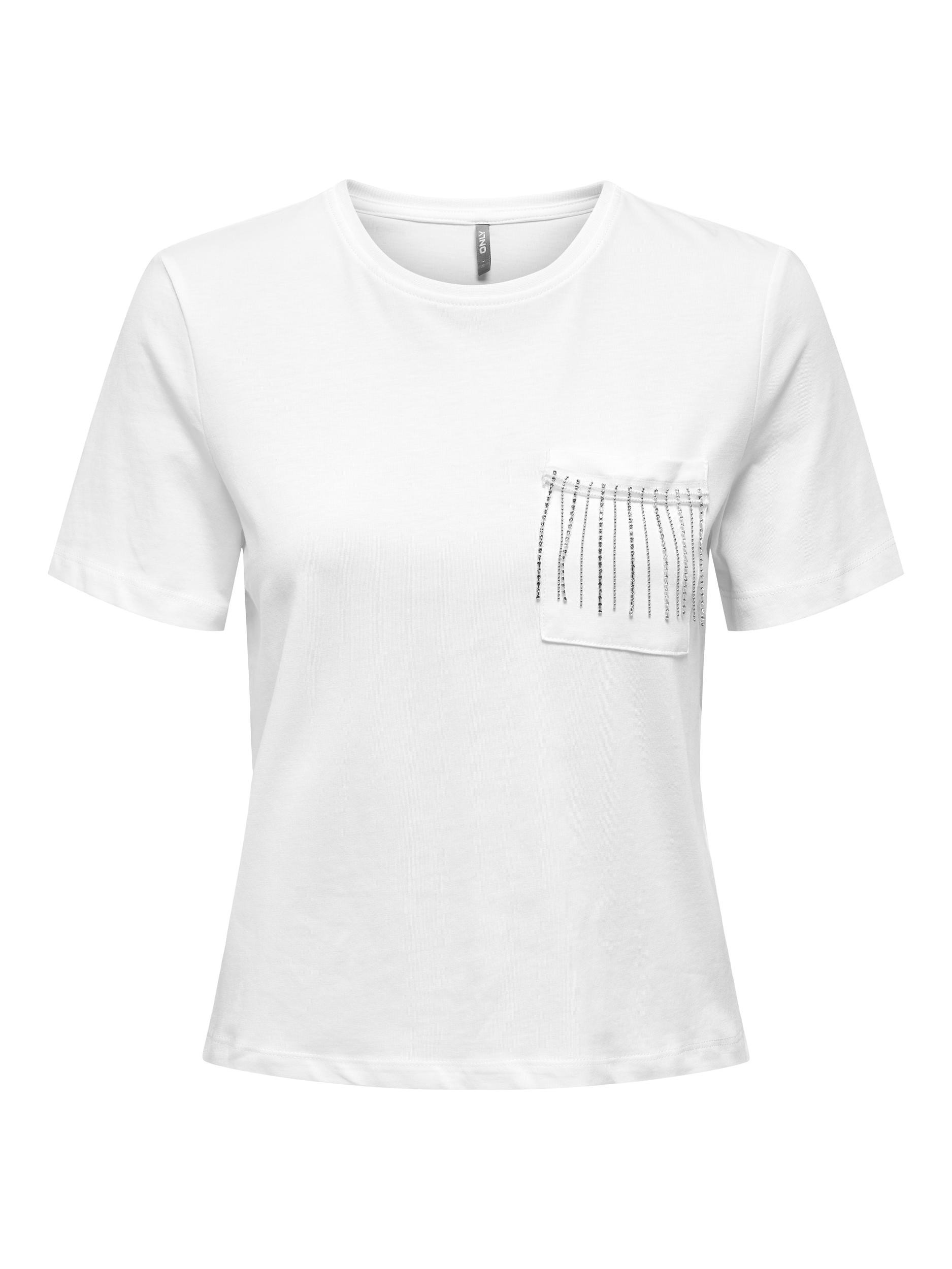 Only -T-shirt in cotone con strass, Bianco, large image number 0