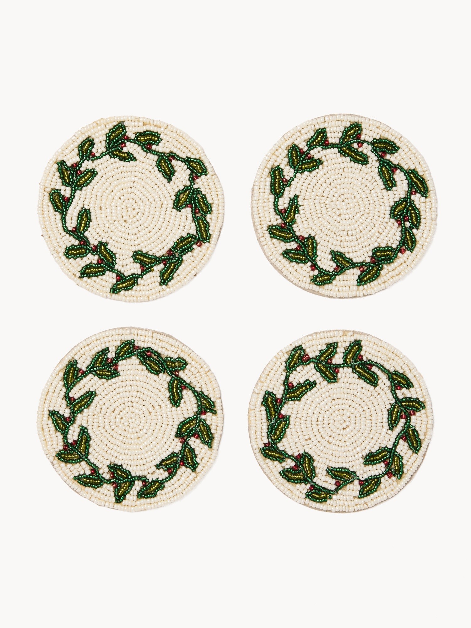 Set 4 sotto bicchieri con perline, Bianco/Verde, large image number 0