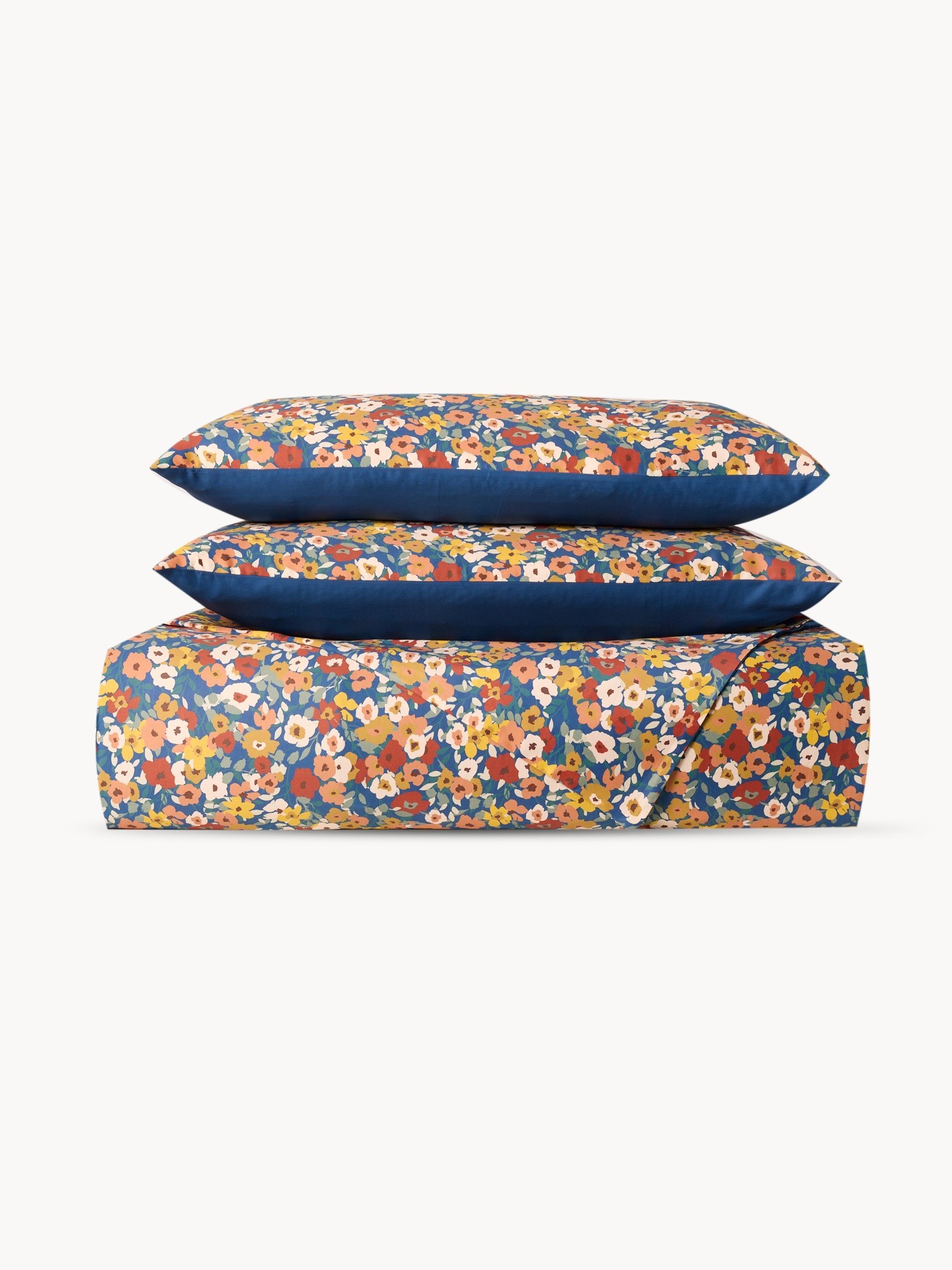 Floral cotton sateen flat sheet, Blue, large image number 0