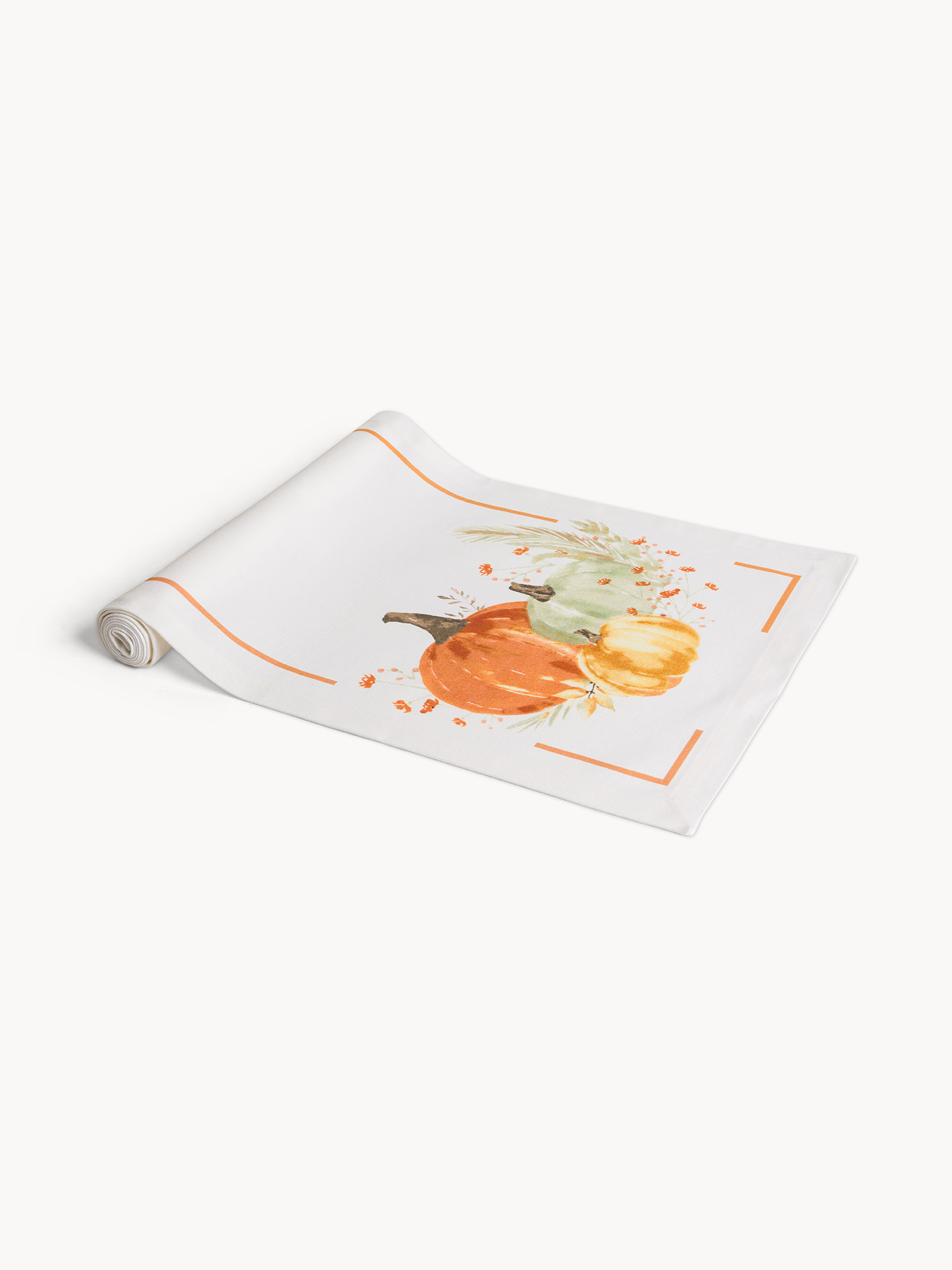 Pure cotton table runner with pumpkin print, White, large image number 0