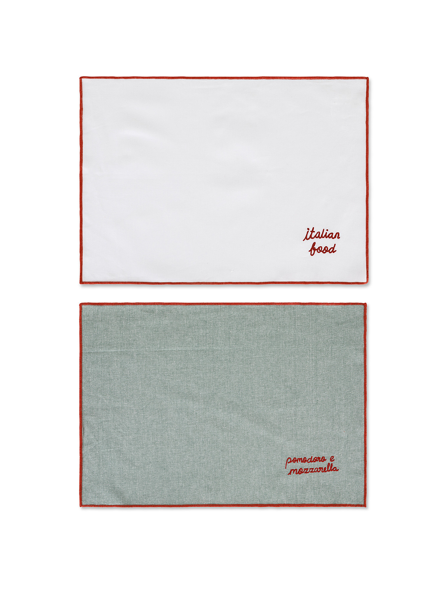Cotton placemat with Italian Cuisine embroidery, Sage Green, large image number 0