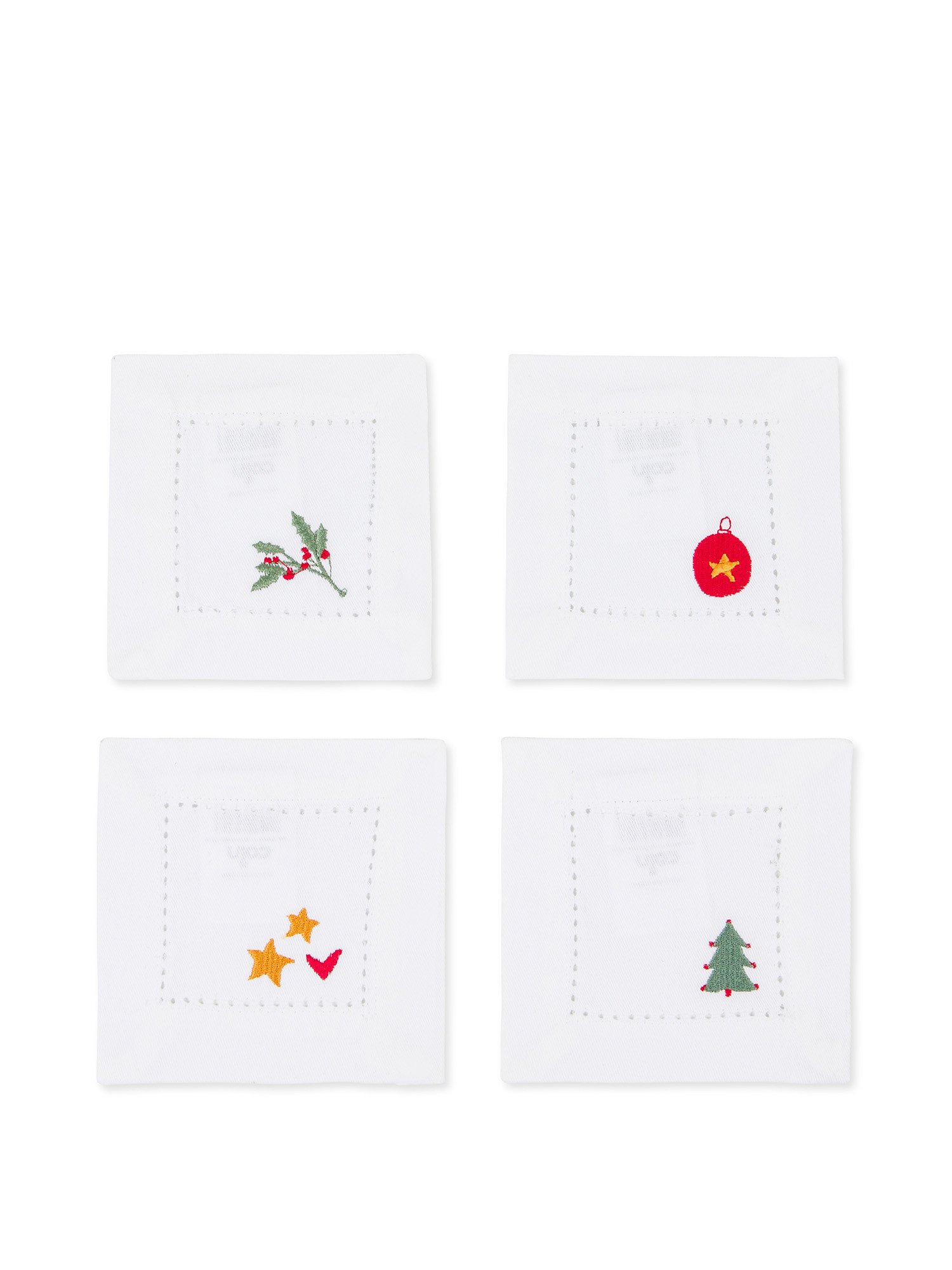 Set of 4 cocktail napkins with Christmas embroidery, White, large image number 1