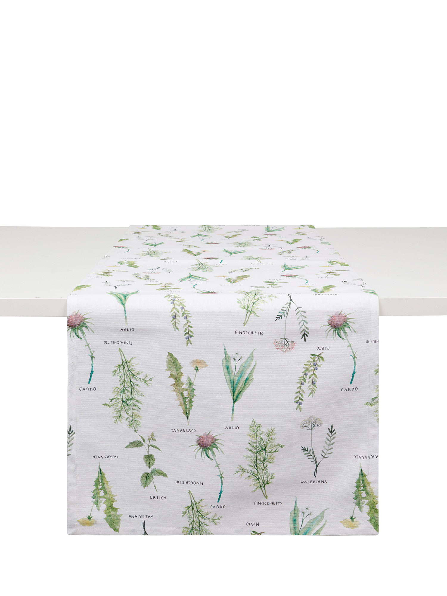 Cotton Panama table runner with botanical print, White, large image number 0