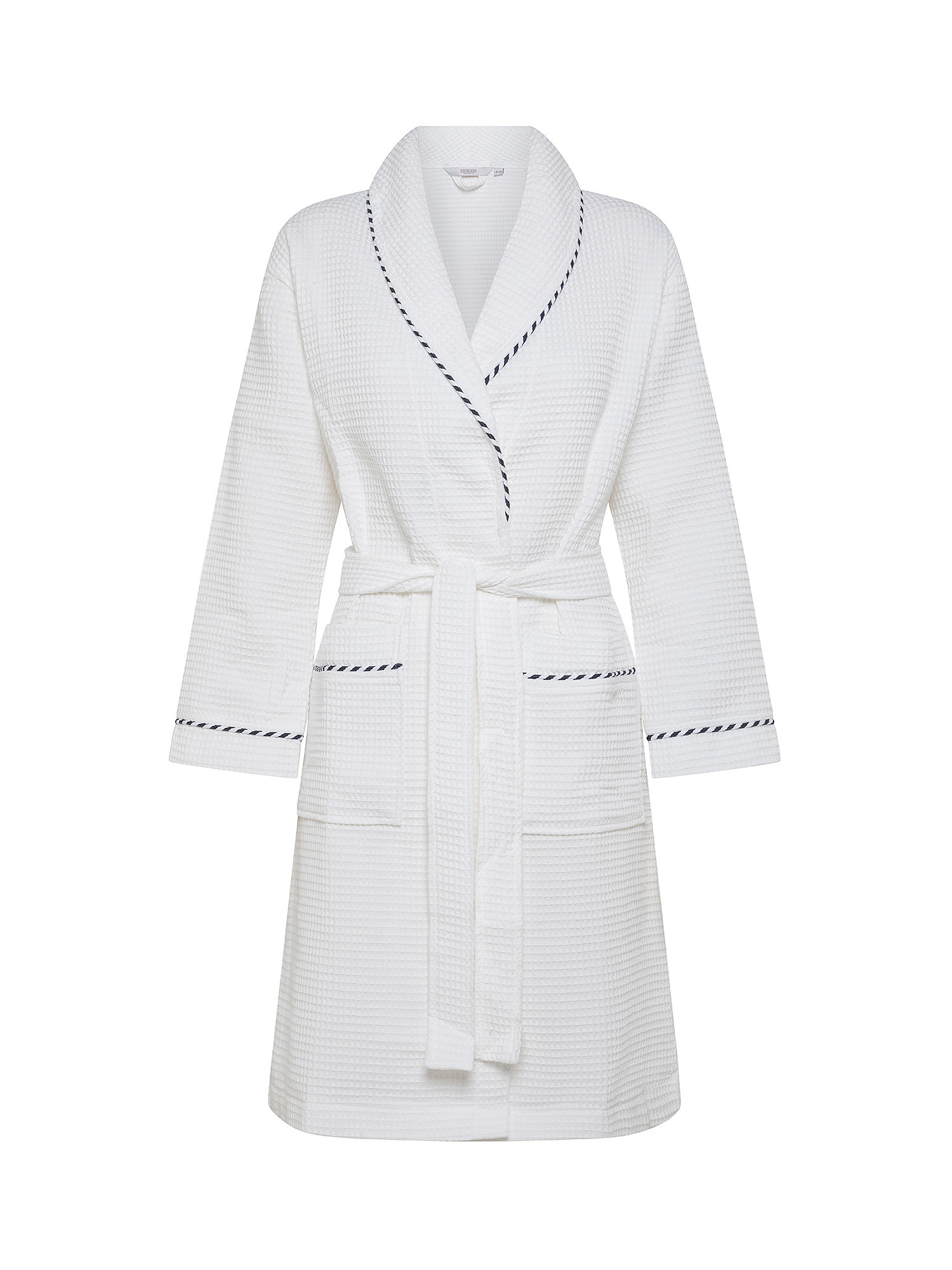 Solid color honeycomb cotton bathrobe, White, large image number 0