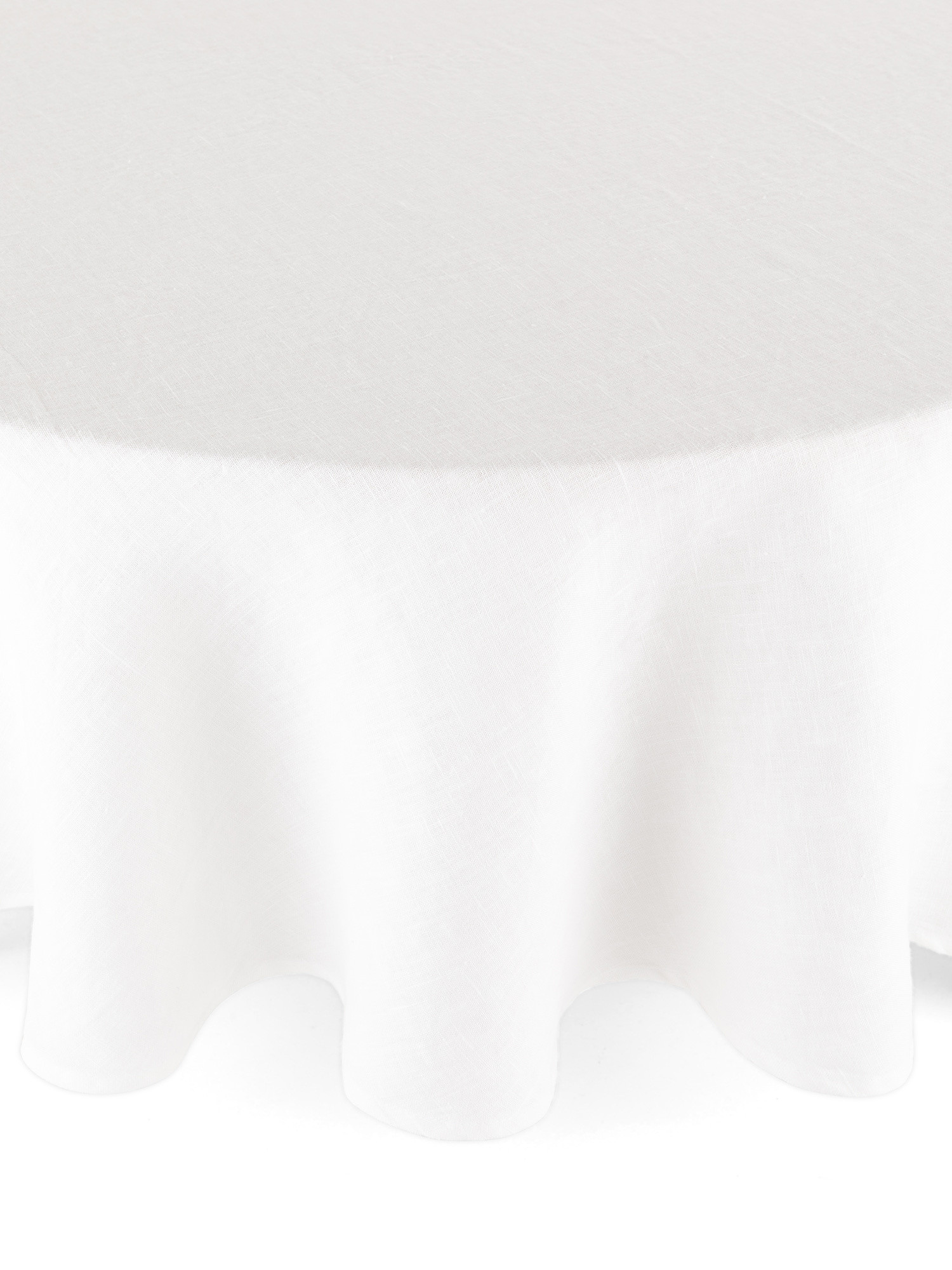 Solid color round tablecloth in pure washed linen, White, large image number 0