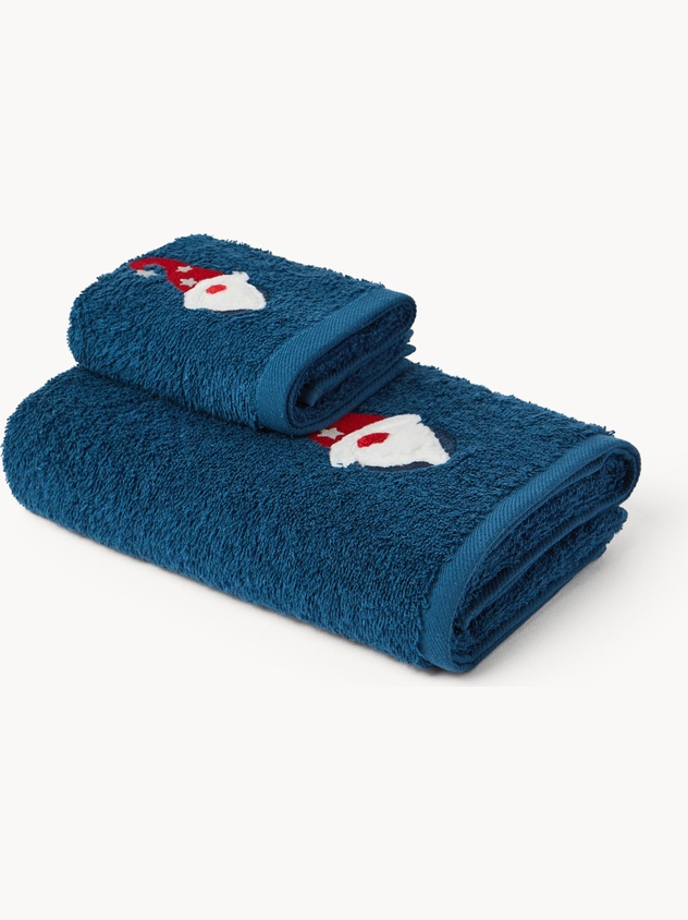 Set 2 asciugamani in spugna di cotone con ricamo gnomo natalizio