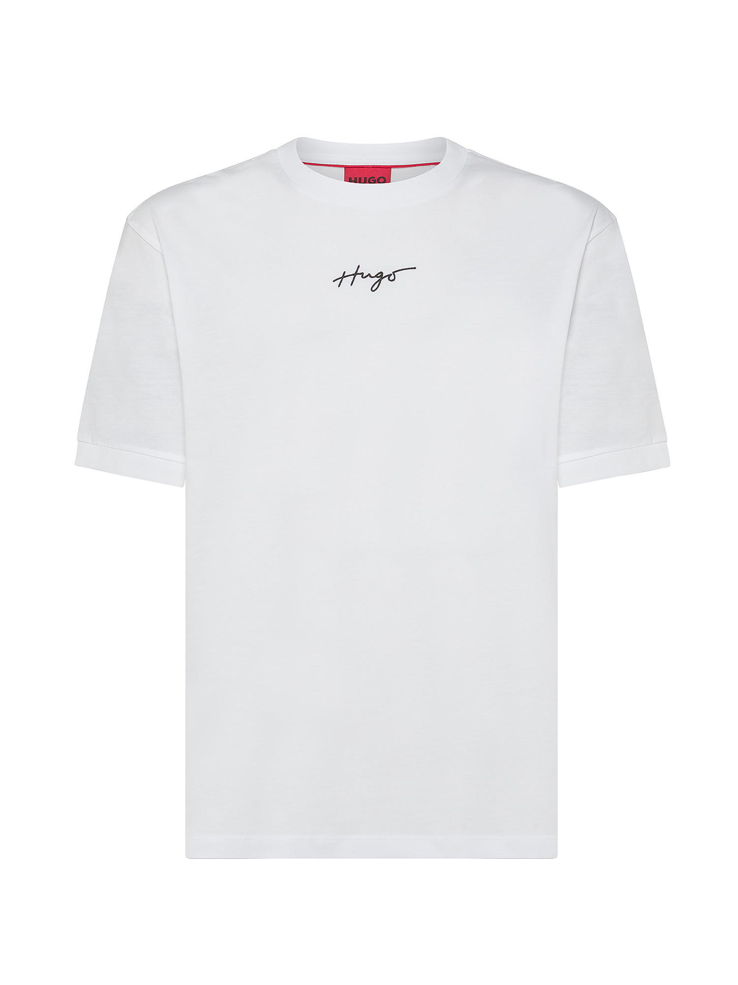 Hugo - T-shirt with embroidered logo in cotton, White, large image number 0