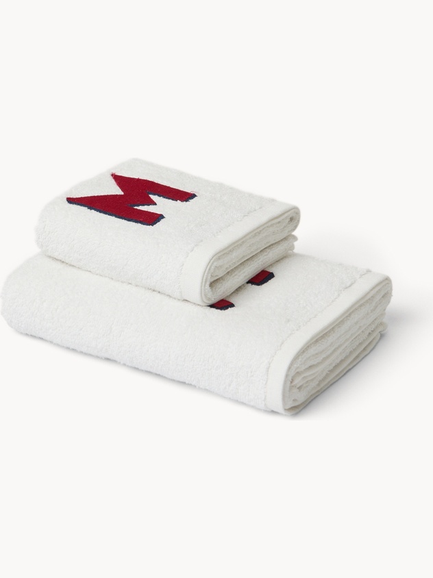 Set 2 asciugamani in spugna di cotone ricamo lettera M