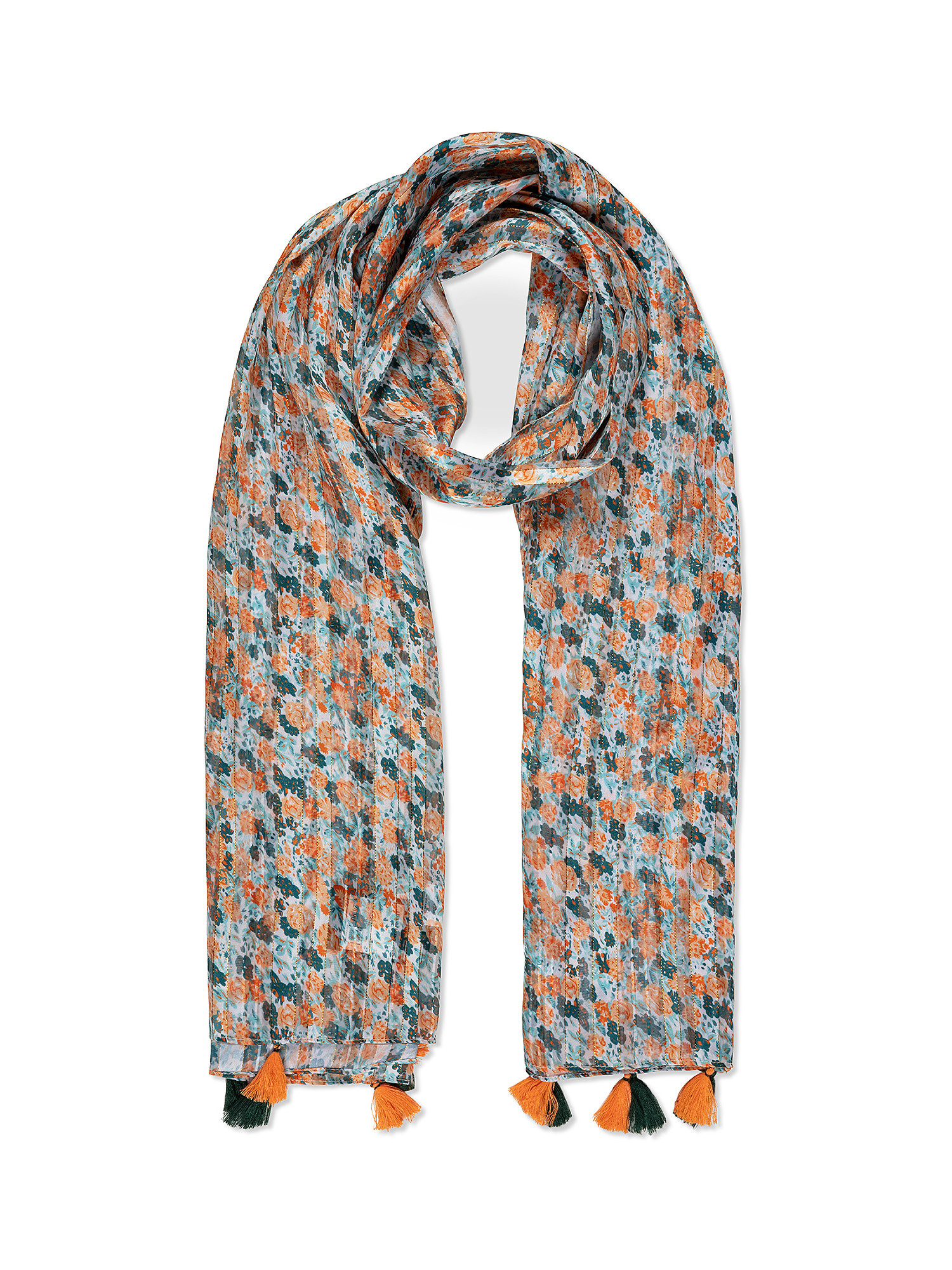 Koan - Patterned scarf with lurex, Orange, large image number 0