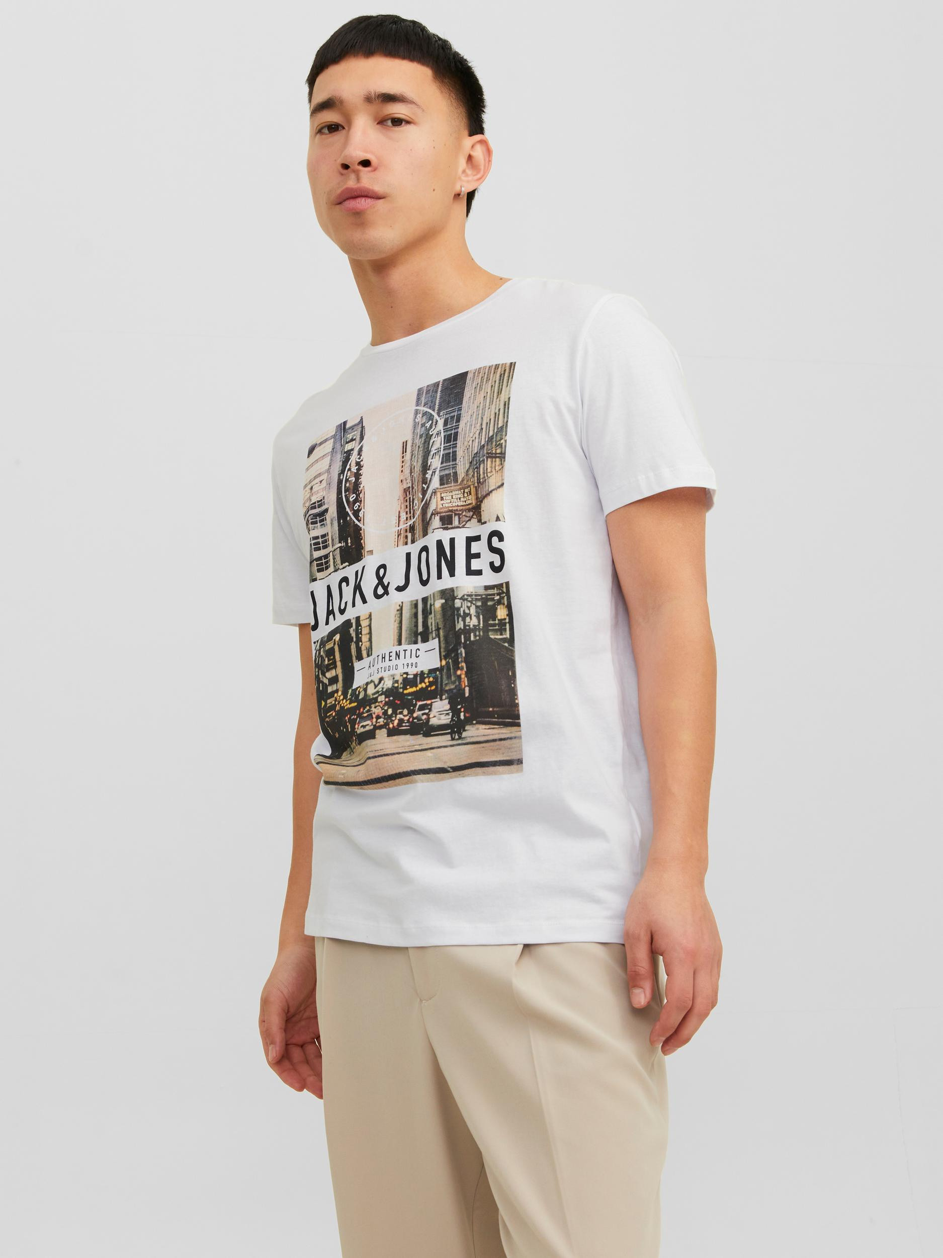 Jack & Jones -T-shirt in cotone con stampa, Bianco, large image number 3