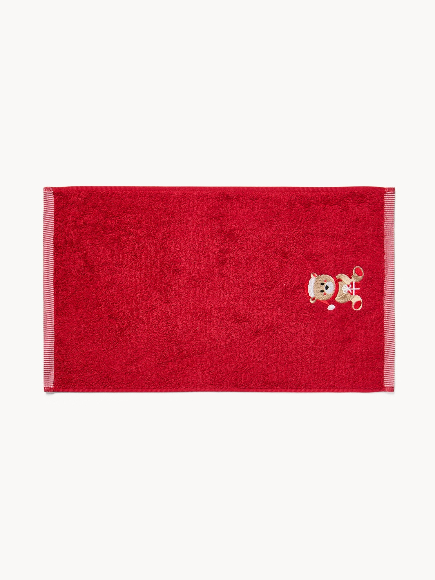 Set 2 asciugamani in spugna di cotone ricamo orsetto, Rosso, large image number 1