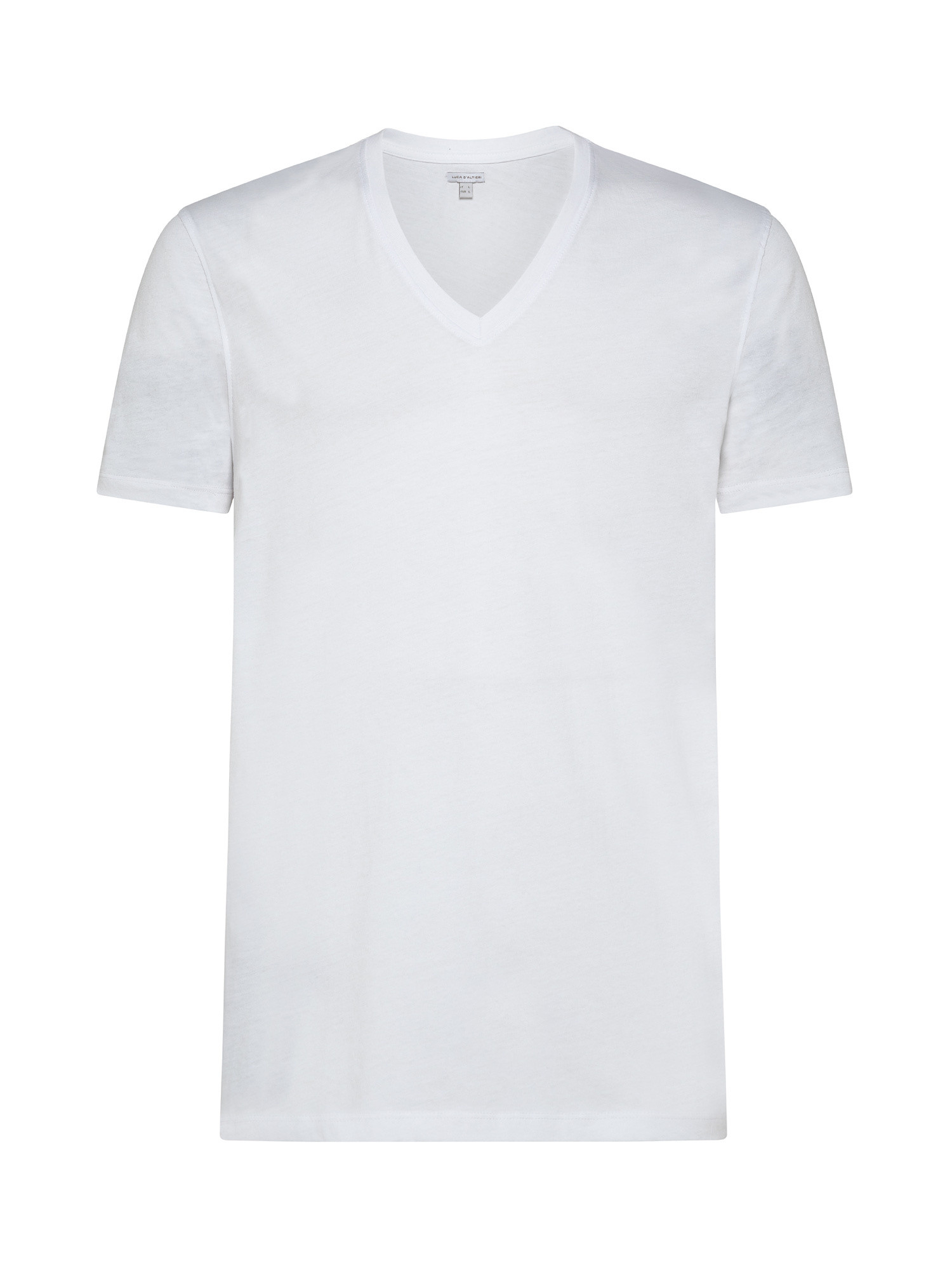 T-shirt scollo V cotone supima tinta unita, Bianco, large image number 0