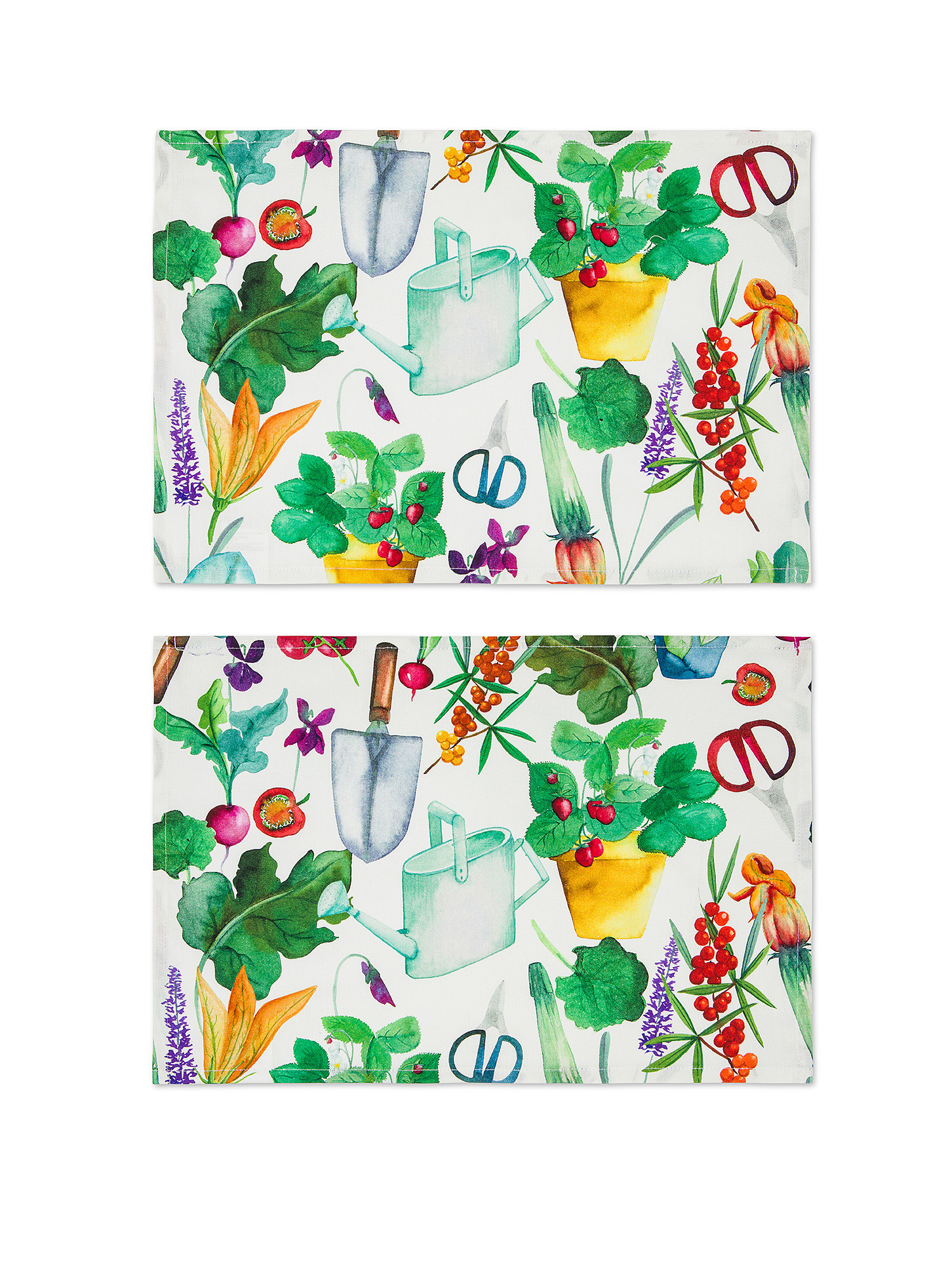 Set of 2 panama placemats in vegetal print cotton, Multicolor, large image number 0