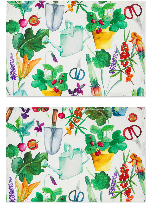 Set of 2 panama placemats in vegetal print cotton